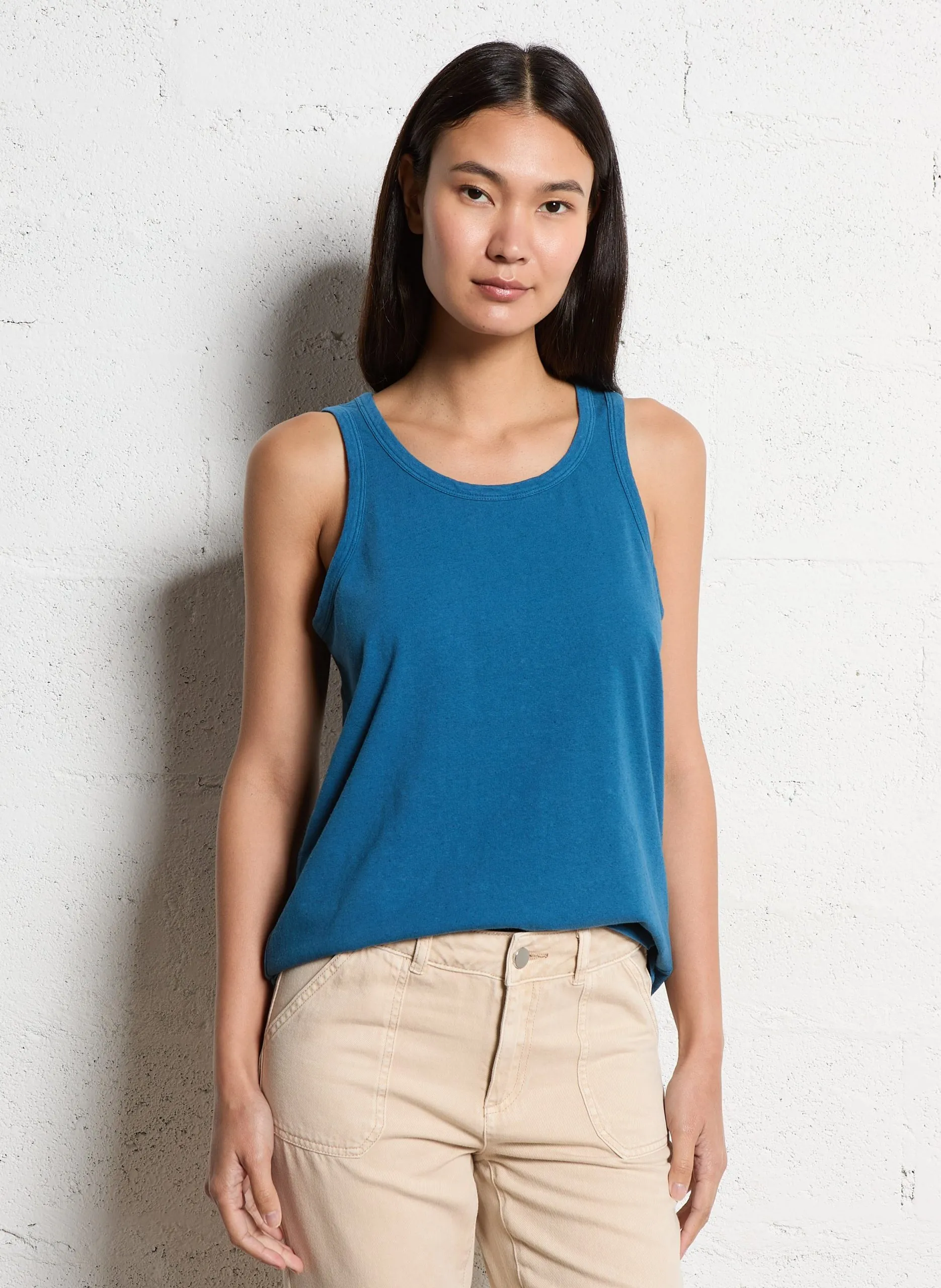 Débardeur col rond en coton mélangé Bleu REBEL/LE