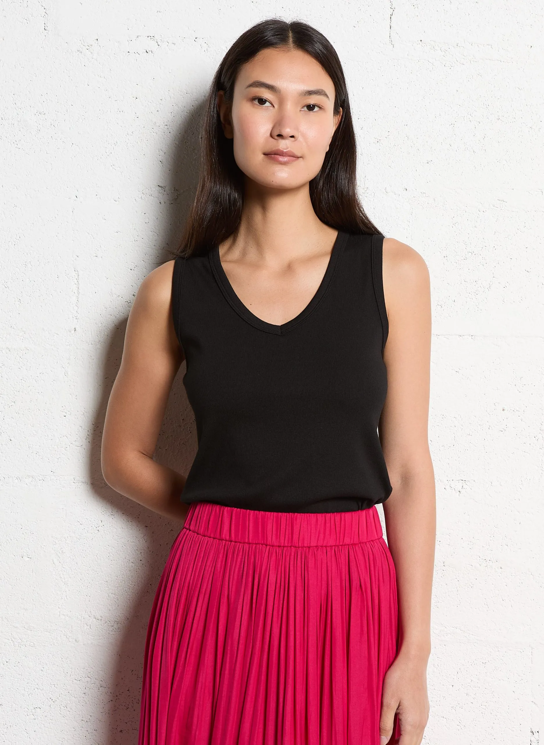 Débardeur col v en coton mélangé Noir ALPHONSE