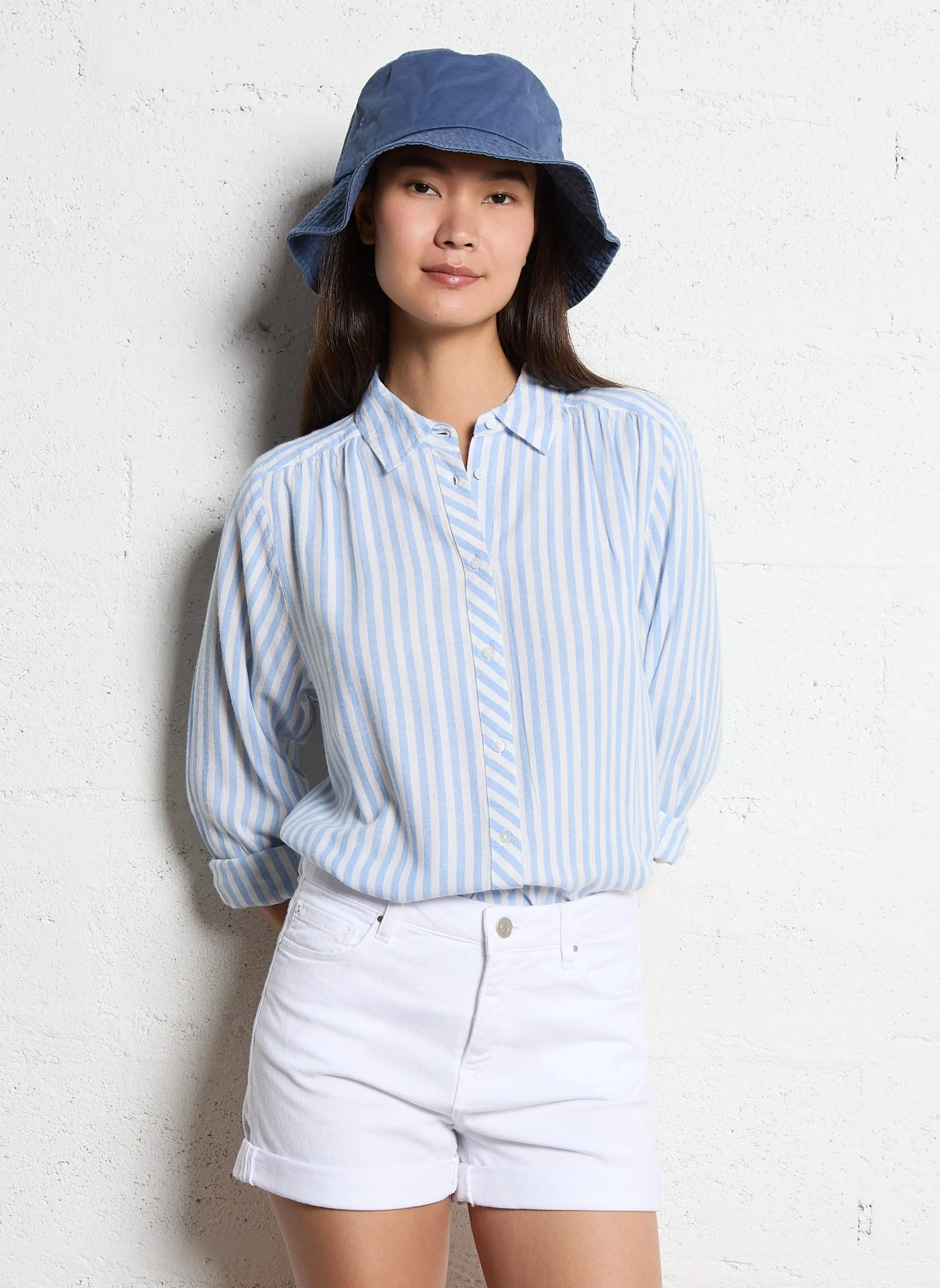 Chemise droite boutonnée à rayures Bleu POPPY