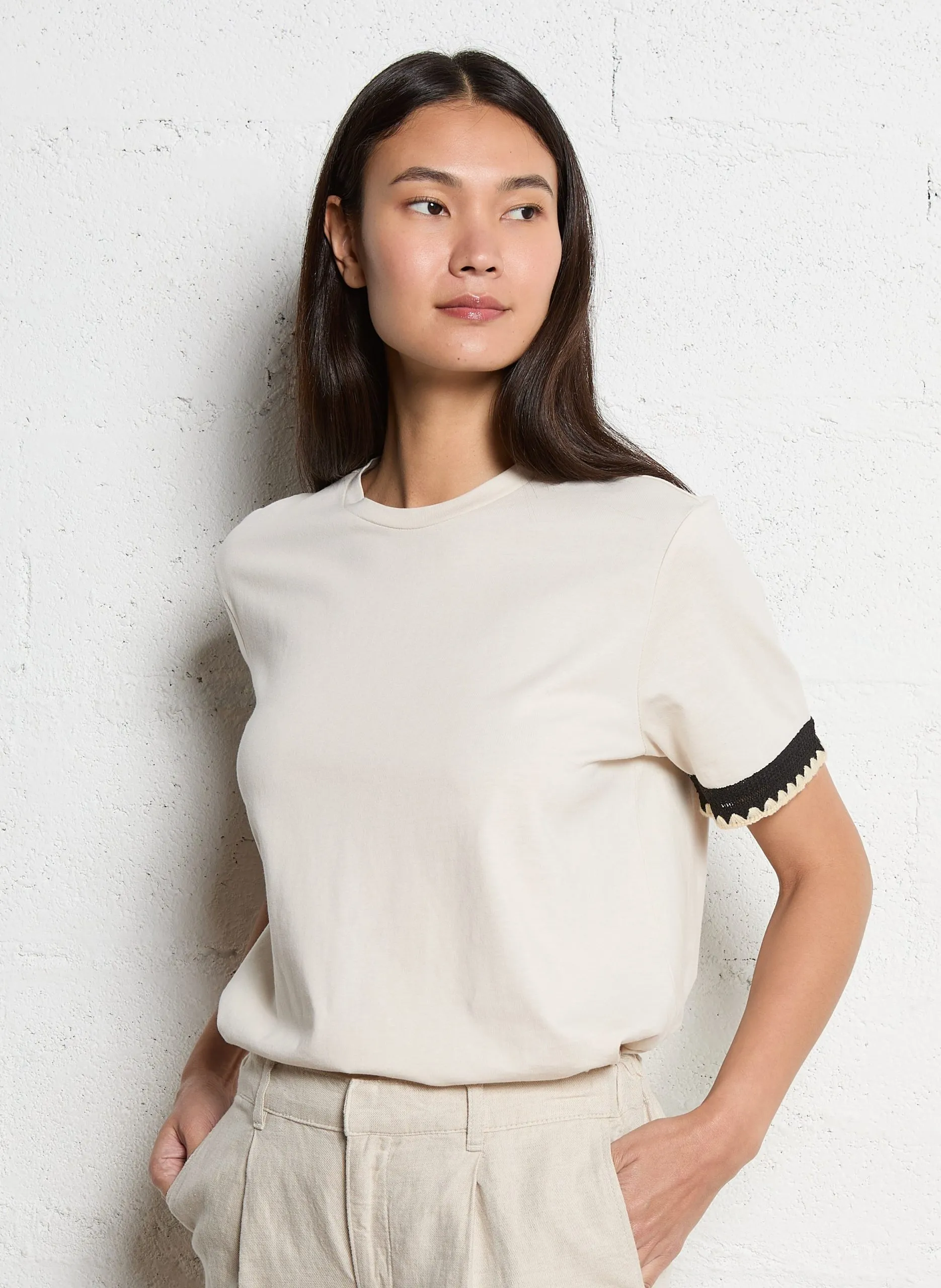 Top droit en coton Beige