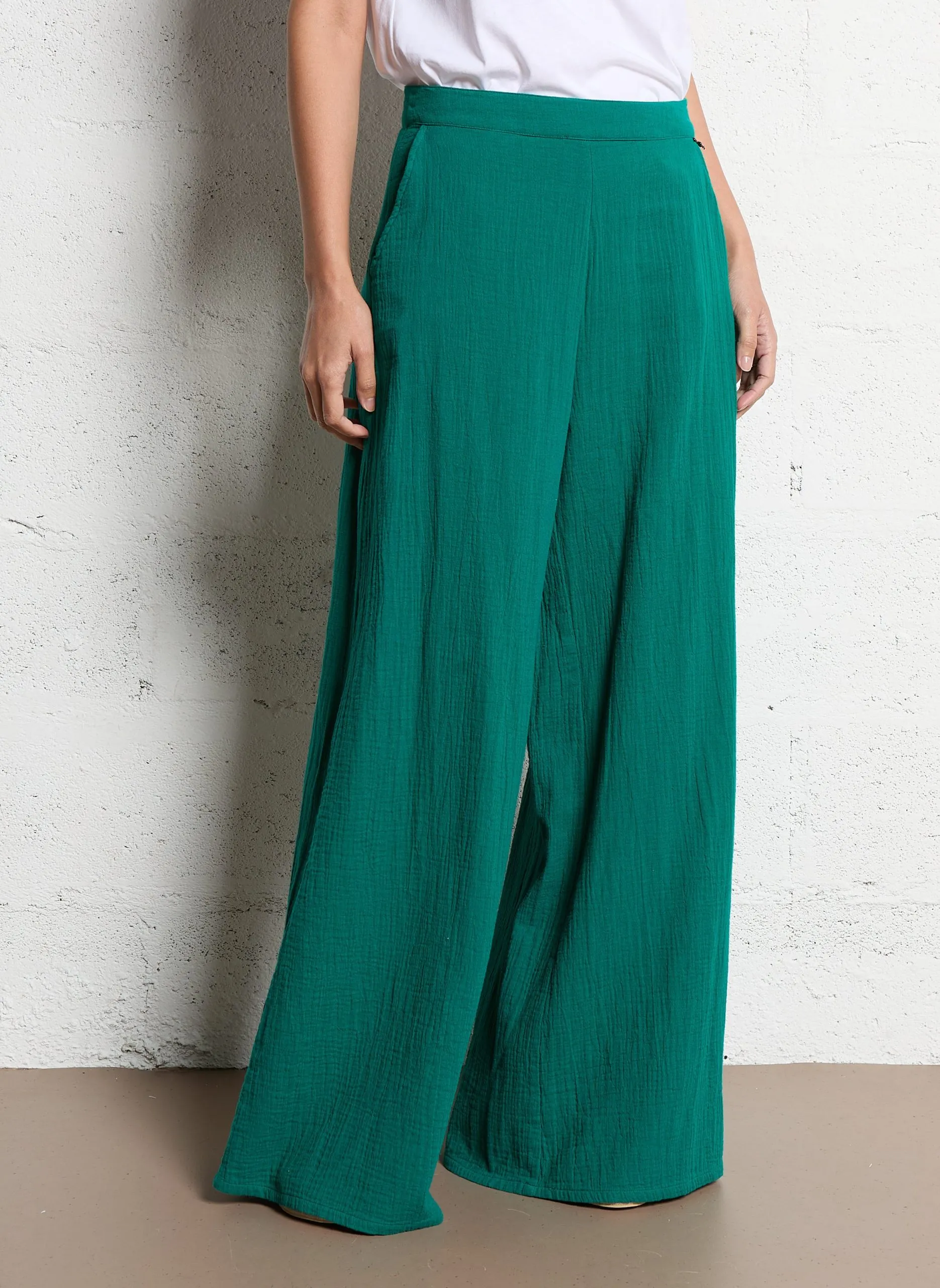 Pantalon large en coton Vert