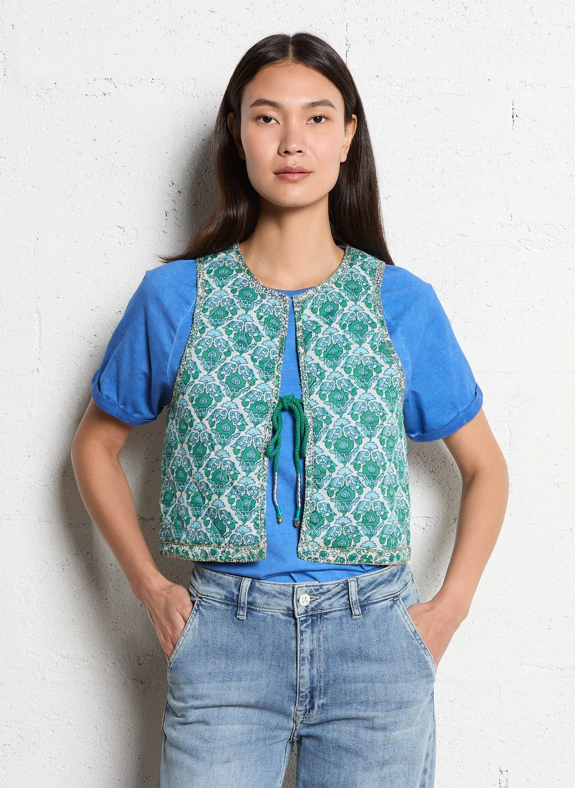 Gilet col rond en coton Vert OPERA