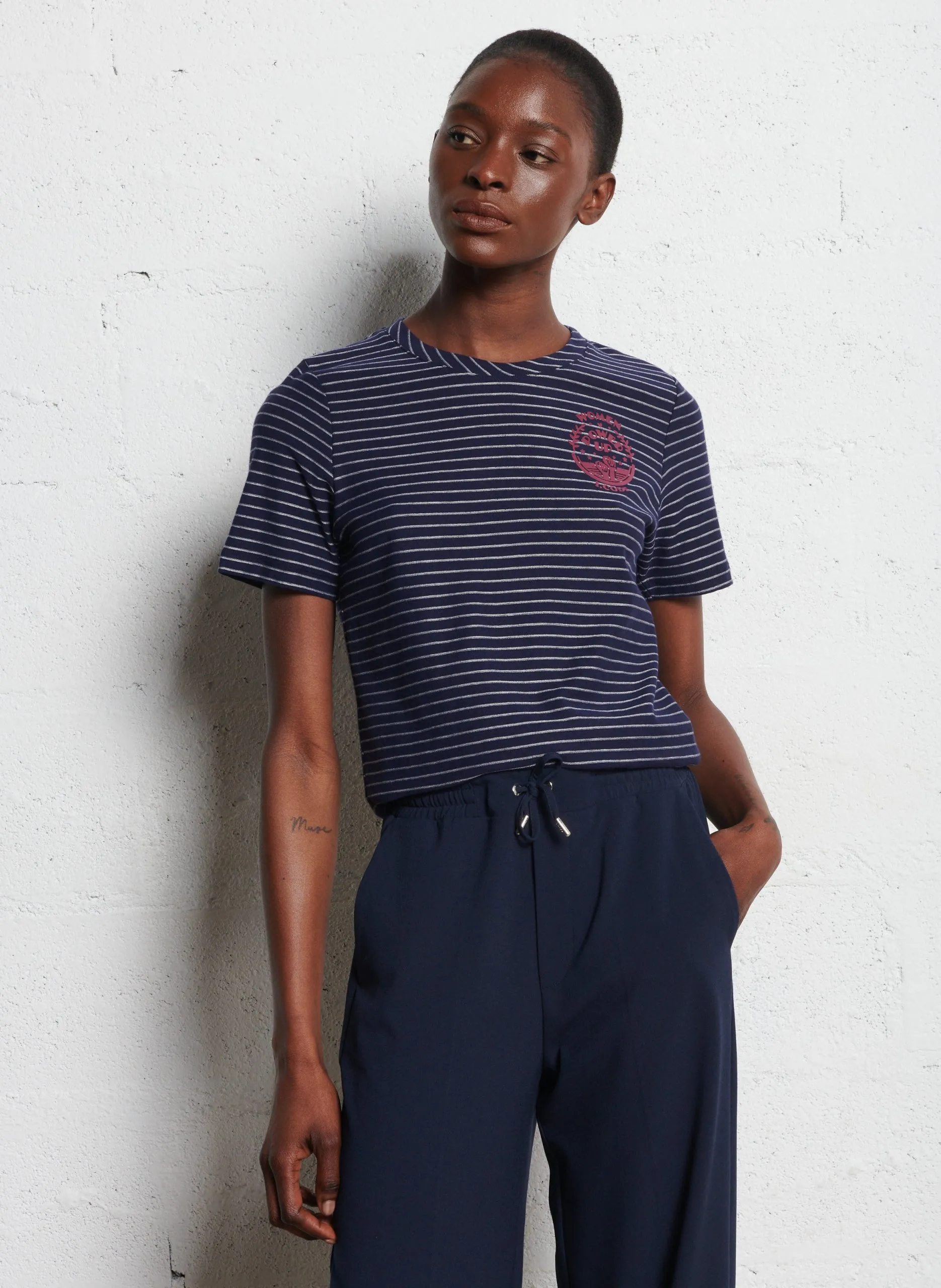 Tee-shirt droit rayé Bleu