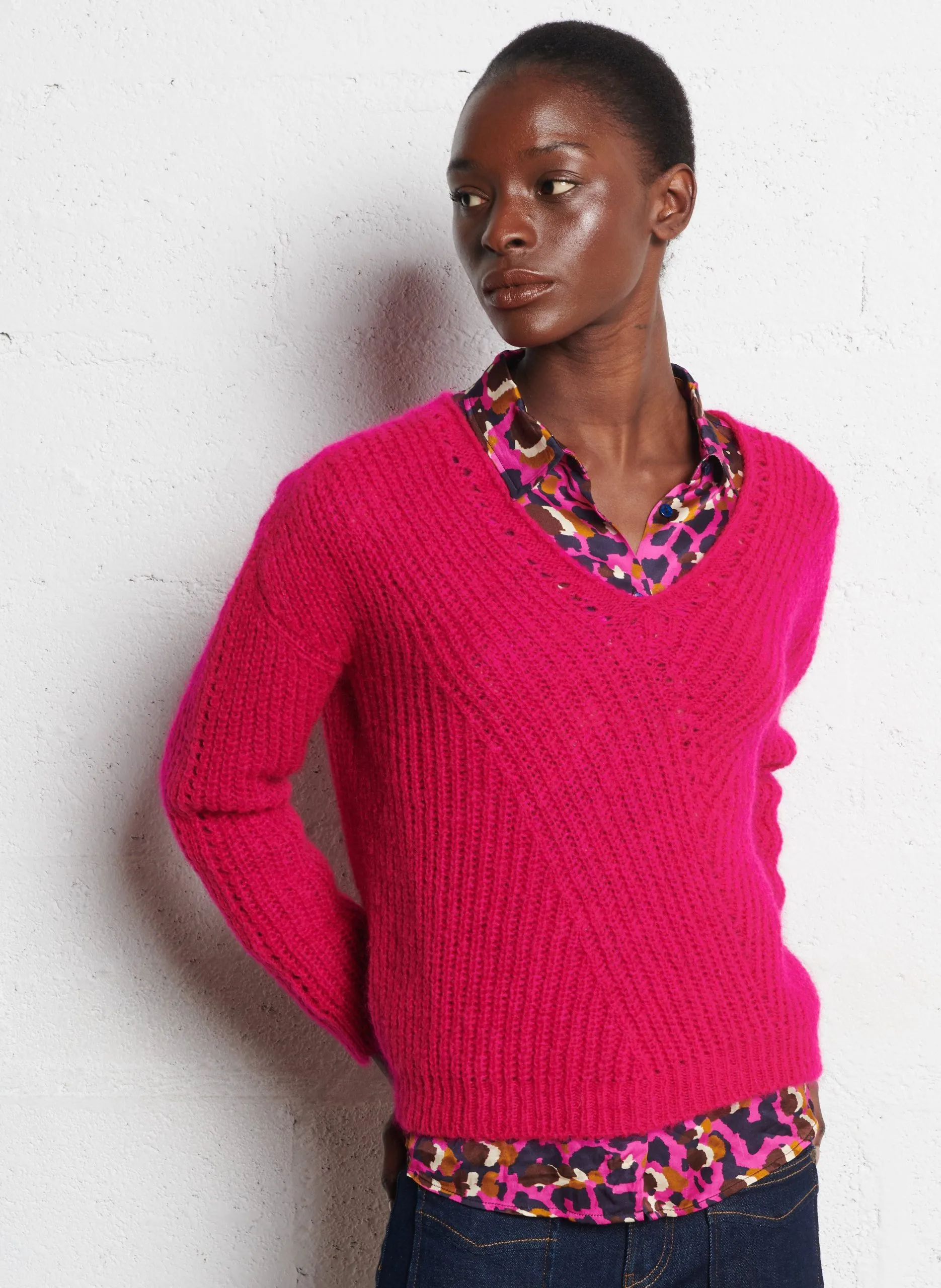 Pull oversize col V Rose