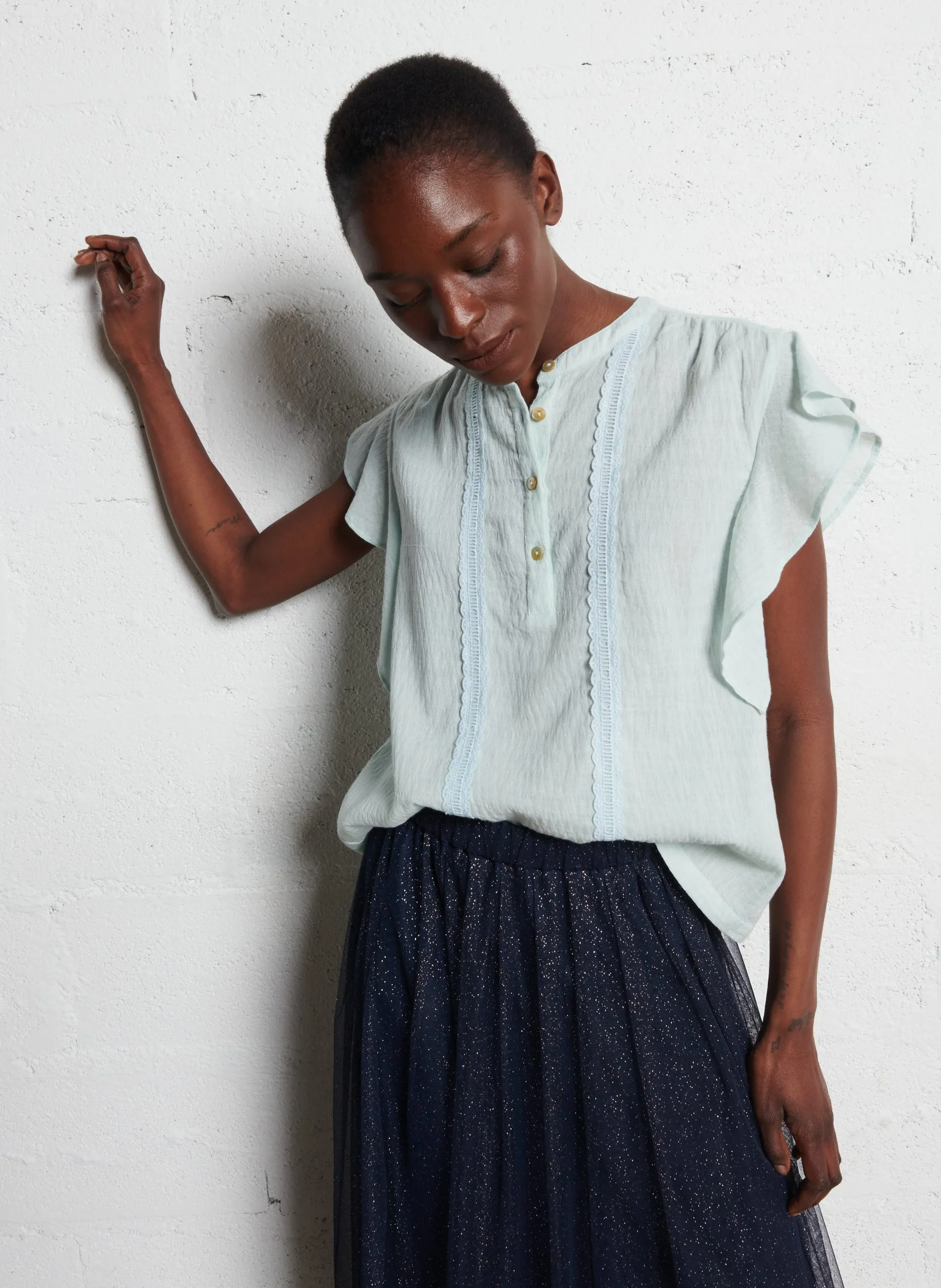 Blouse droite en gaze de coton Vert