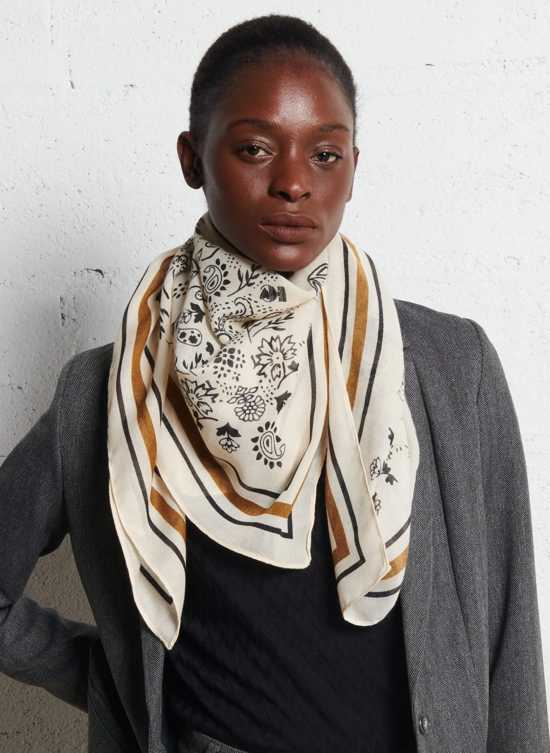 Foulard carré imprimé Blanc
