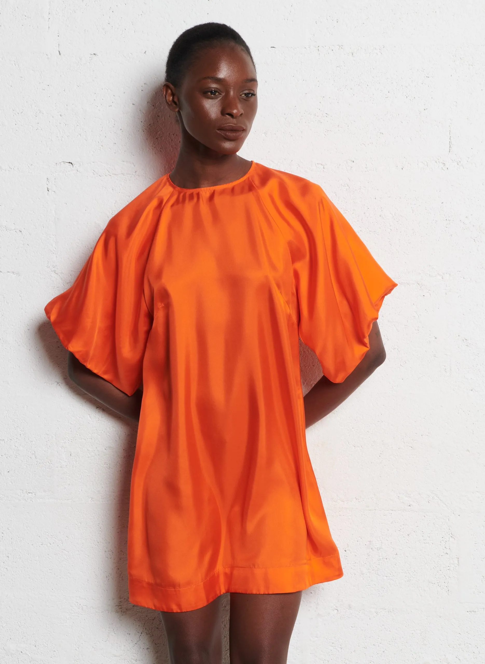 Robe droite en soie Orange SUZETTE