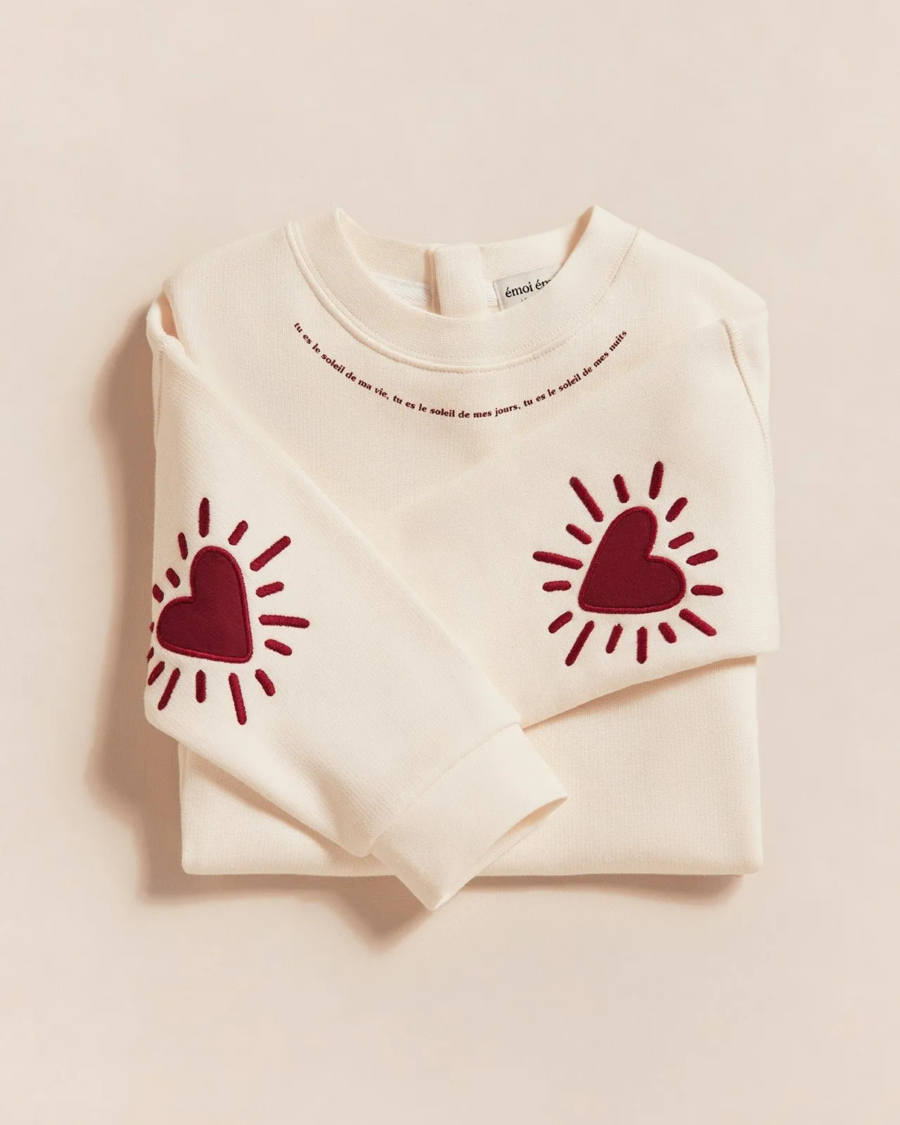 Le sweat soleil de ma vie avec coudières en coton bio Blanc