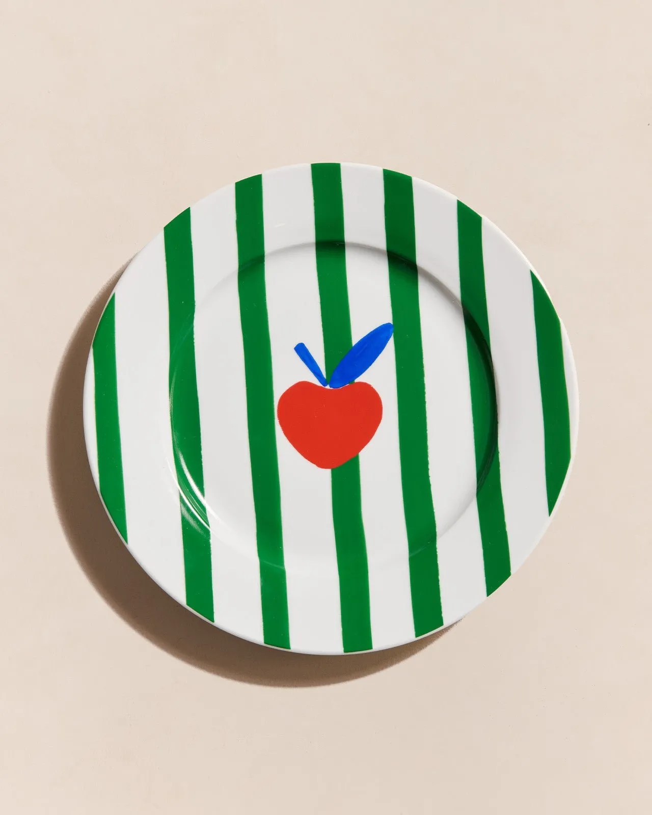 L'assiette rayures vertes en porcelaine Blanc