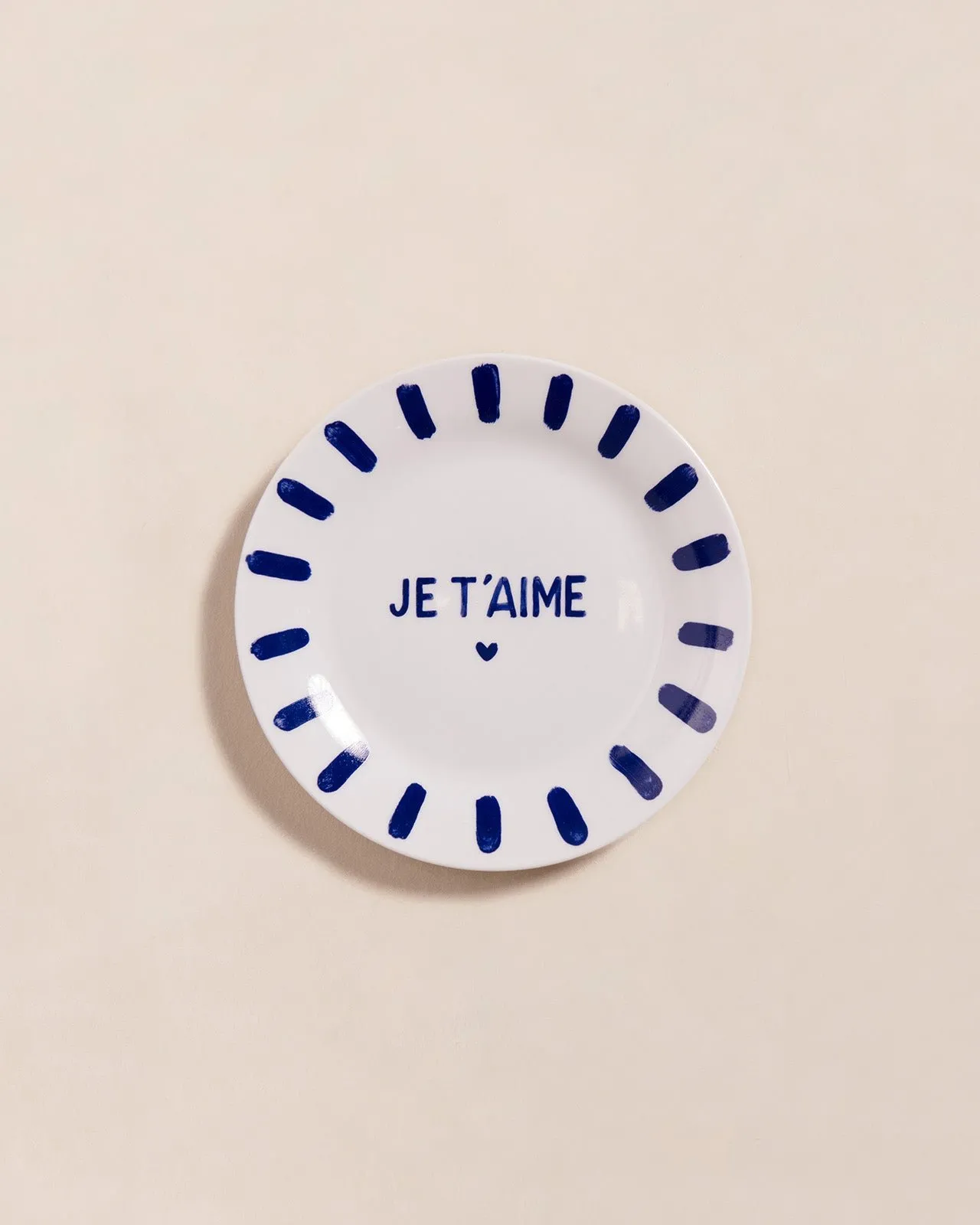 L'assiette à dessert je t'aime en porcelaine Bleu