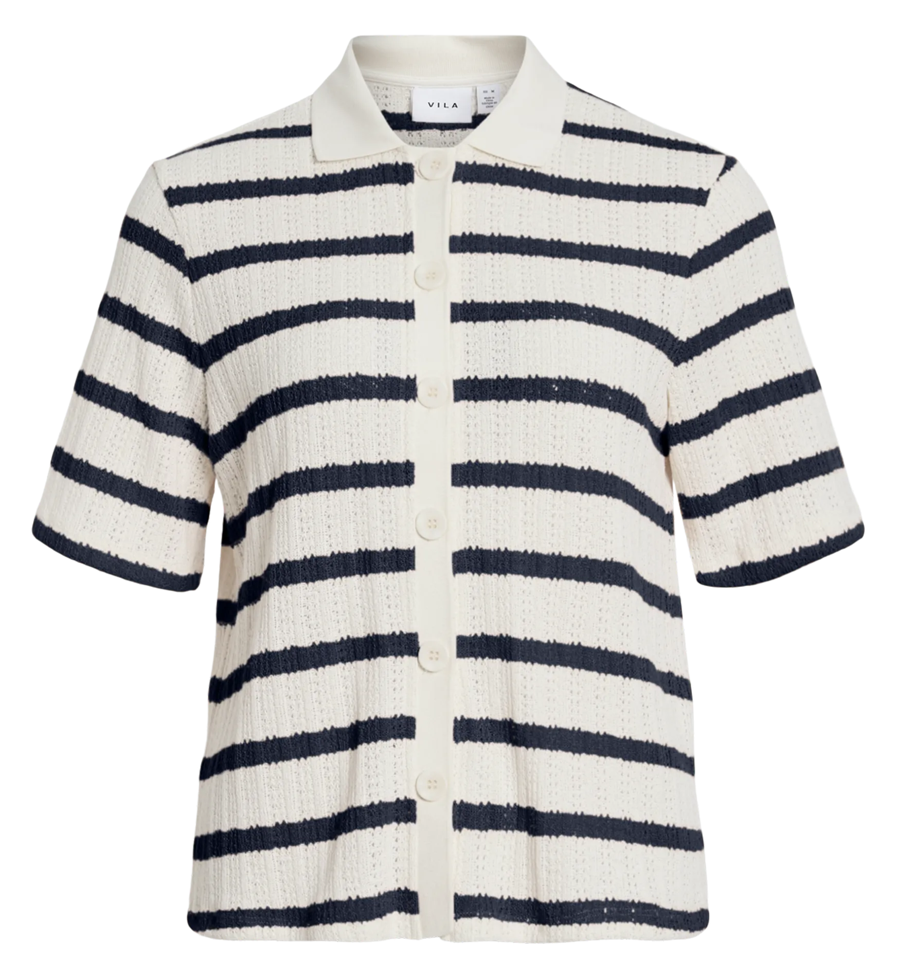 Chemise droite en coton mélangé rayé Beige