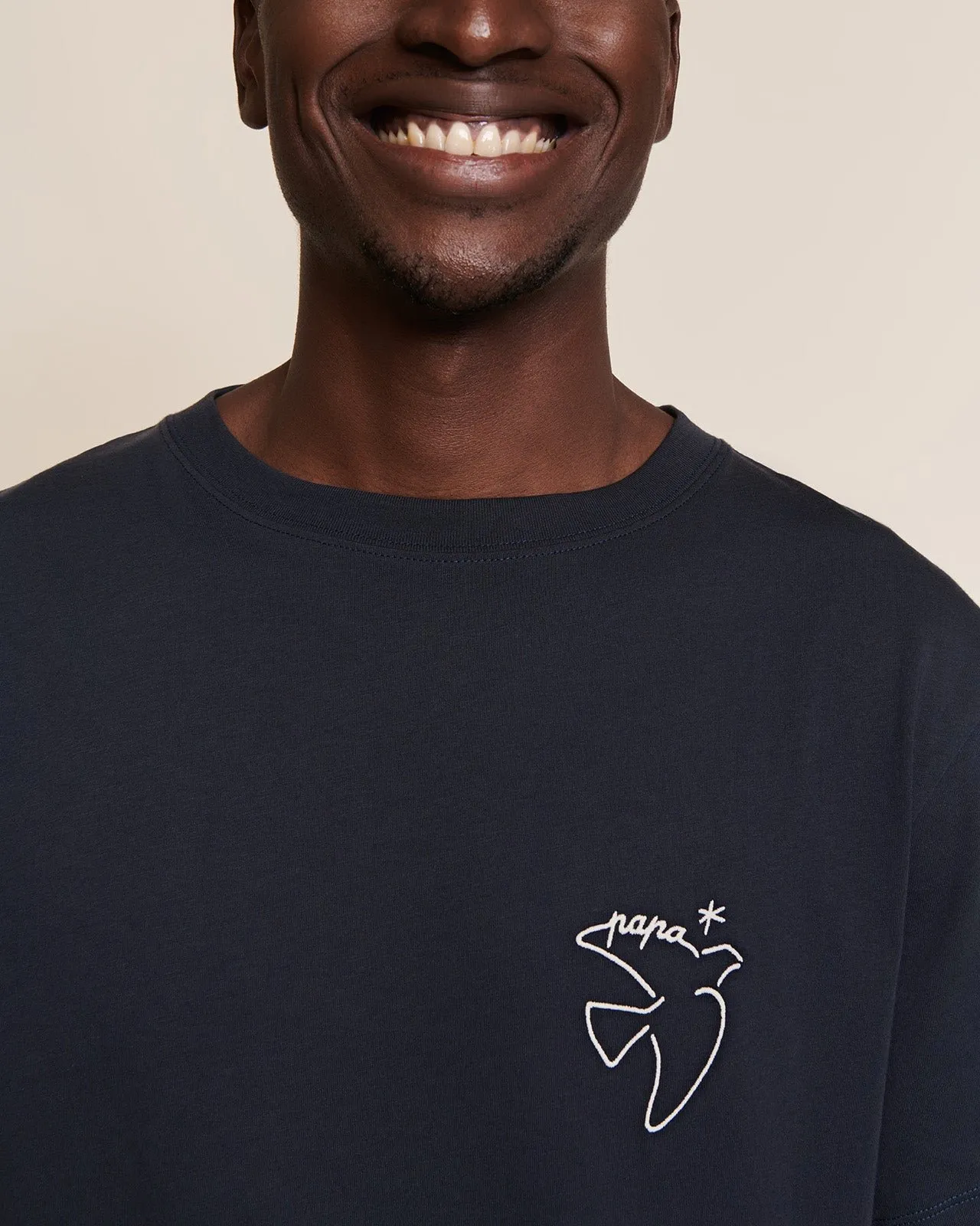 Le t-shirt brodé papa bird en coton bio Bleu