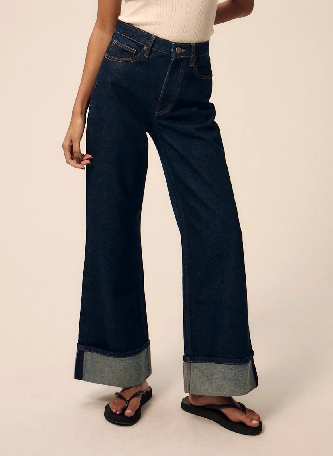 Pantalon large taille haute Bleu MARWA