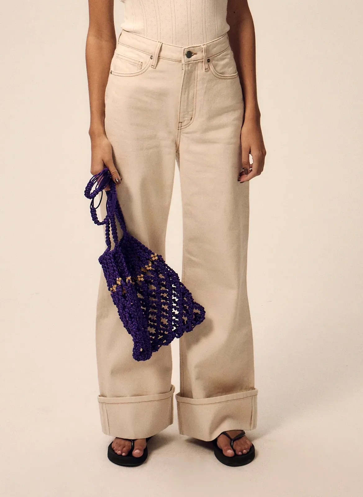 Pantalon large taille haute Blanc MARWA