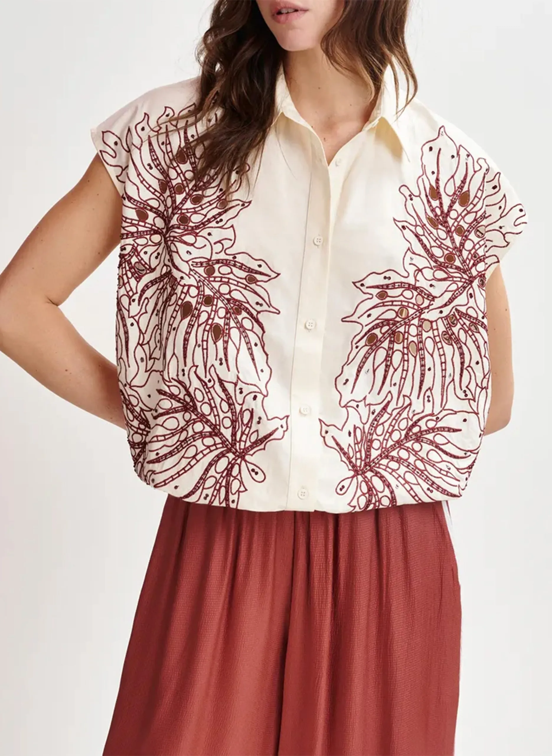 Chemise col classique brodée en coton Blanc HEBRASKA