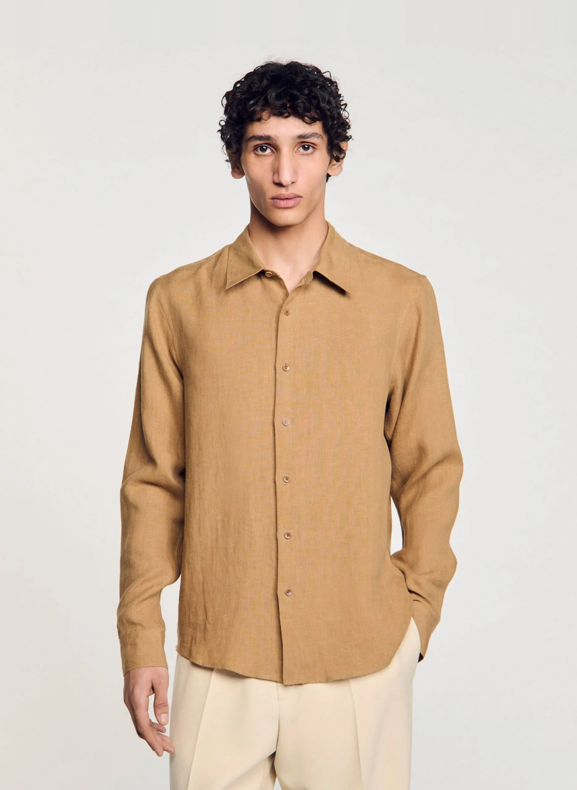 Chemise droite en lin Marron