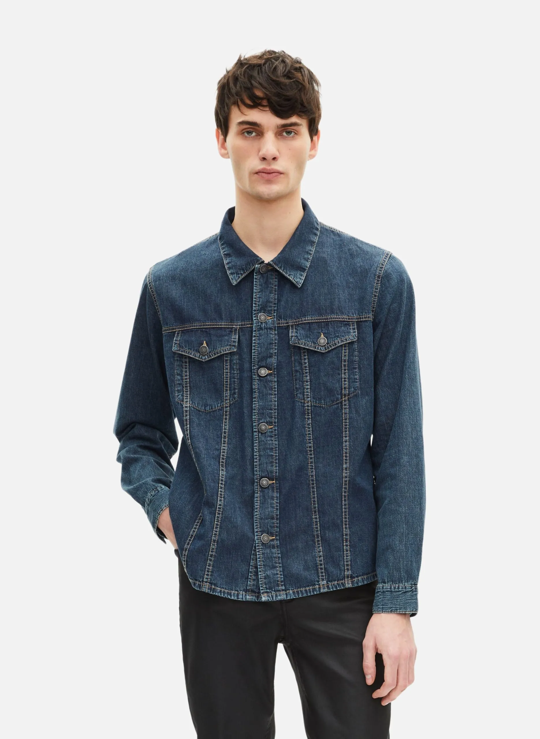 Chemise manches longues en denim Bleu