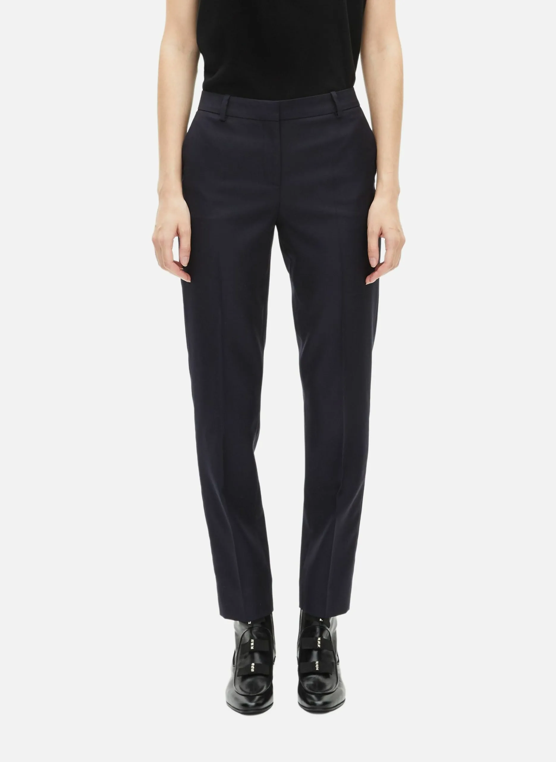 Pantalon tailleur en laine coupe ajustée Bleu