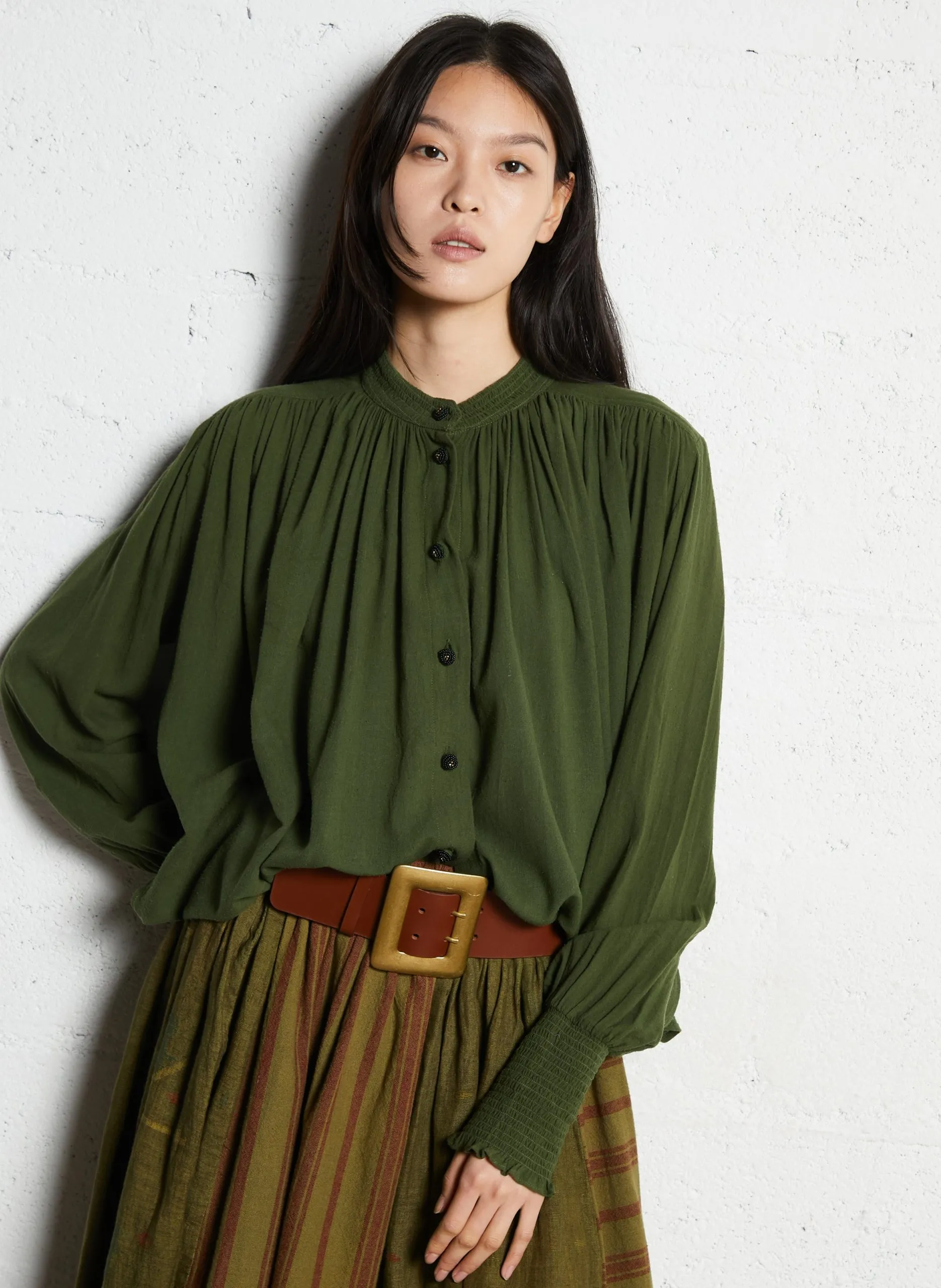 Blouse ample boutonnée unie Kaki CESAR