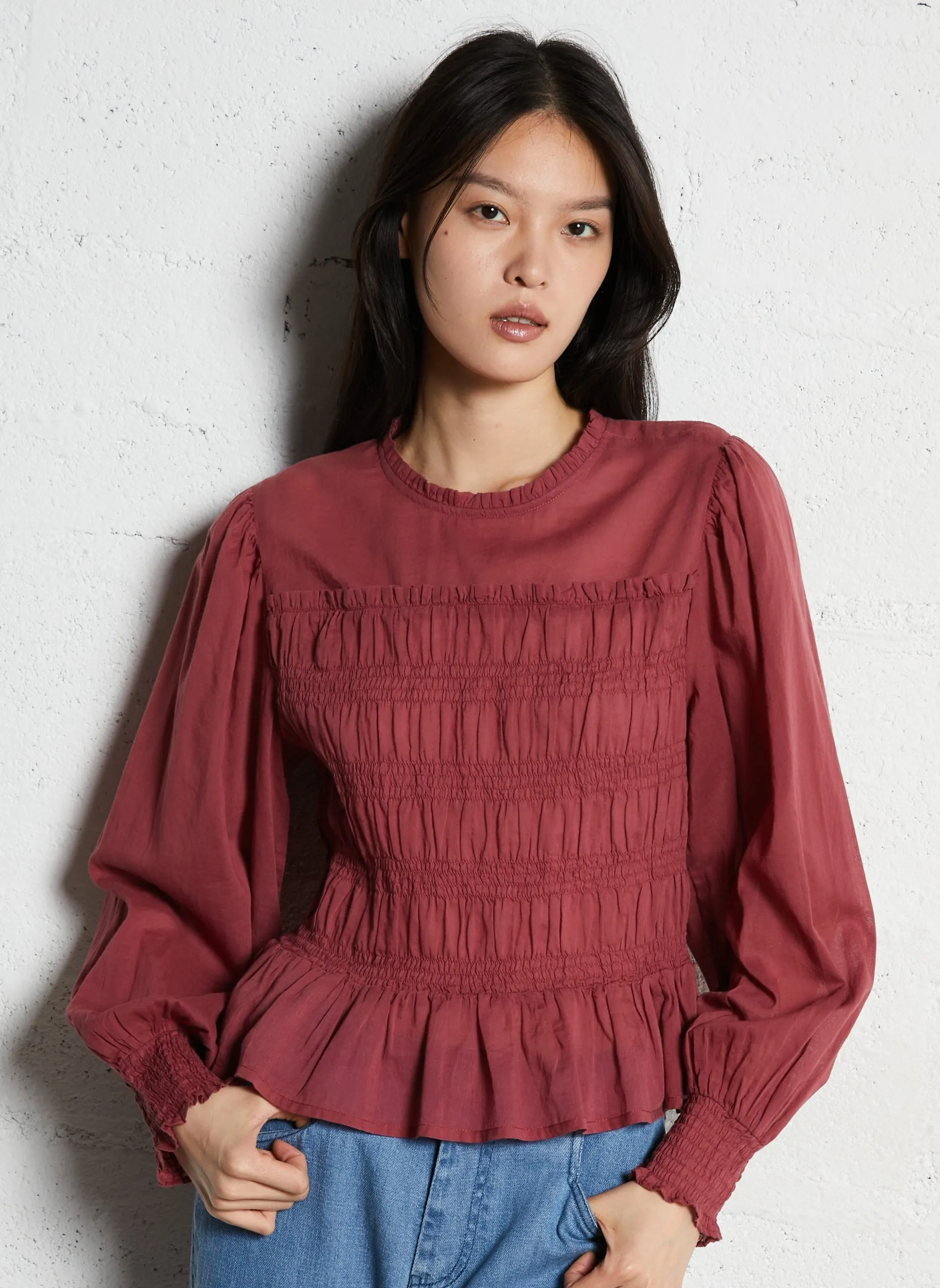 Top col rond en coton Rouge HAYDEE