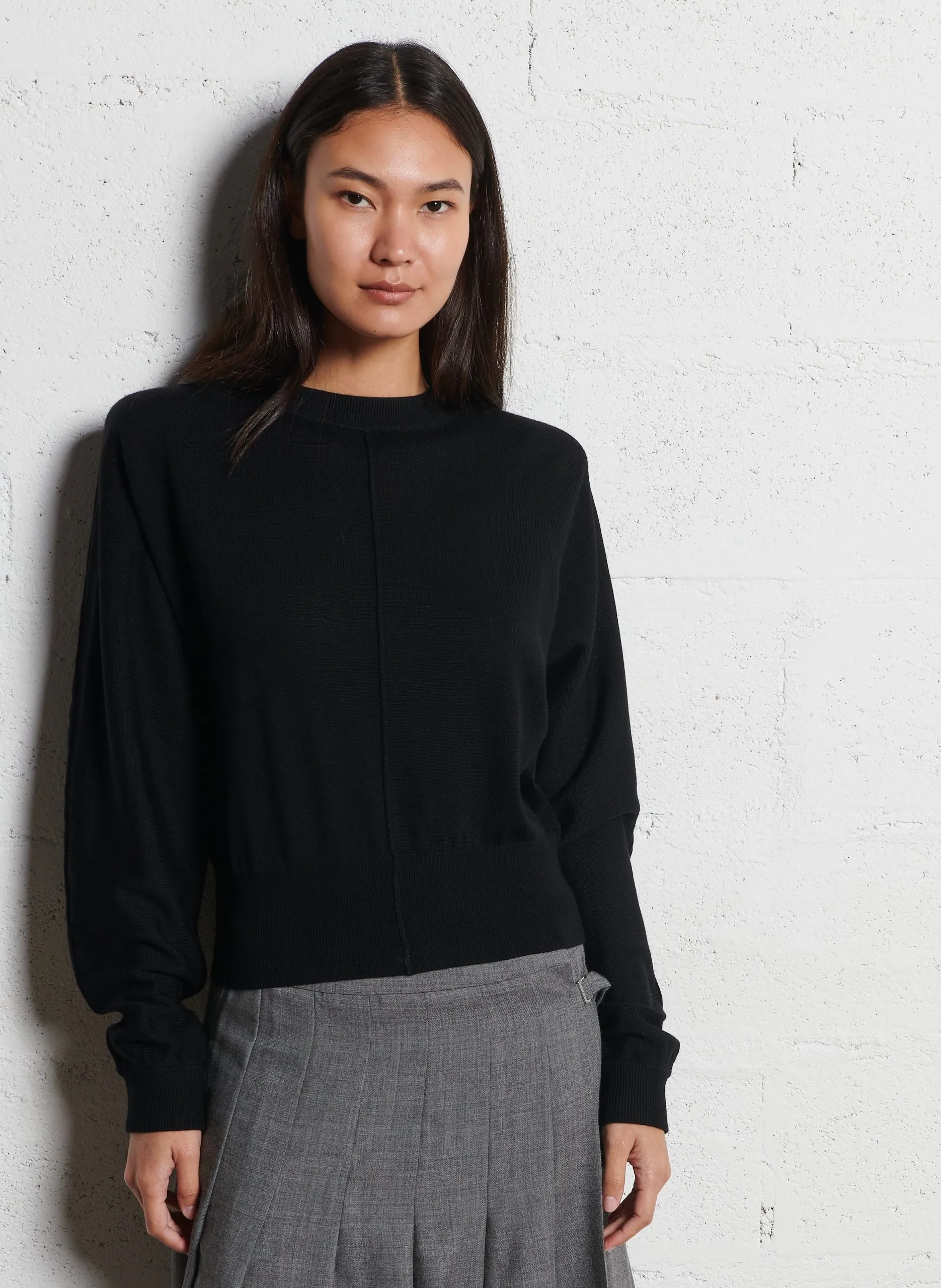 Pull oversize col rond en laine Noir NORA