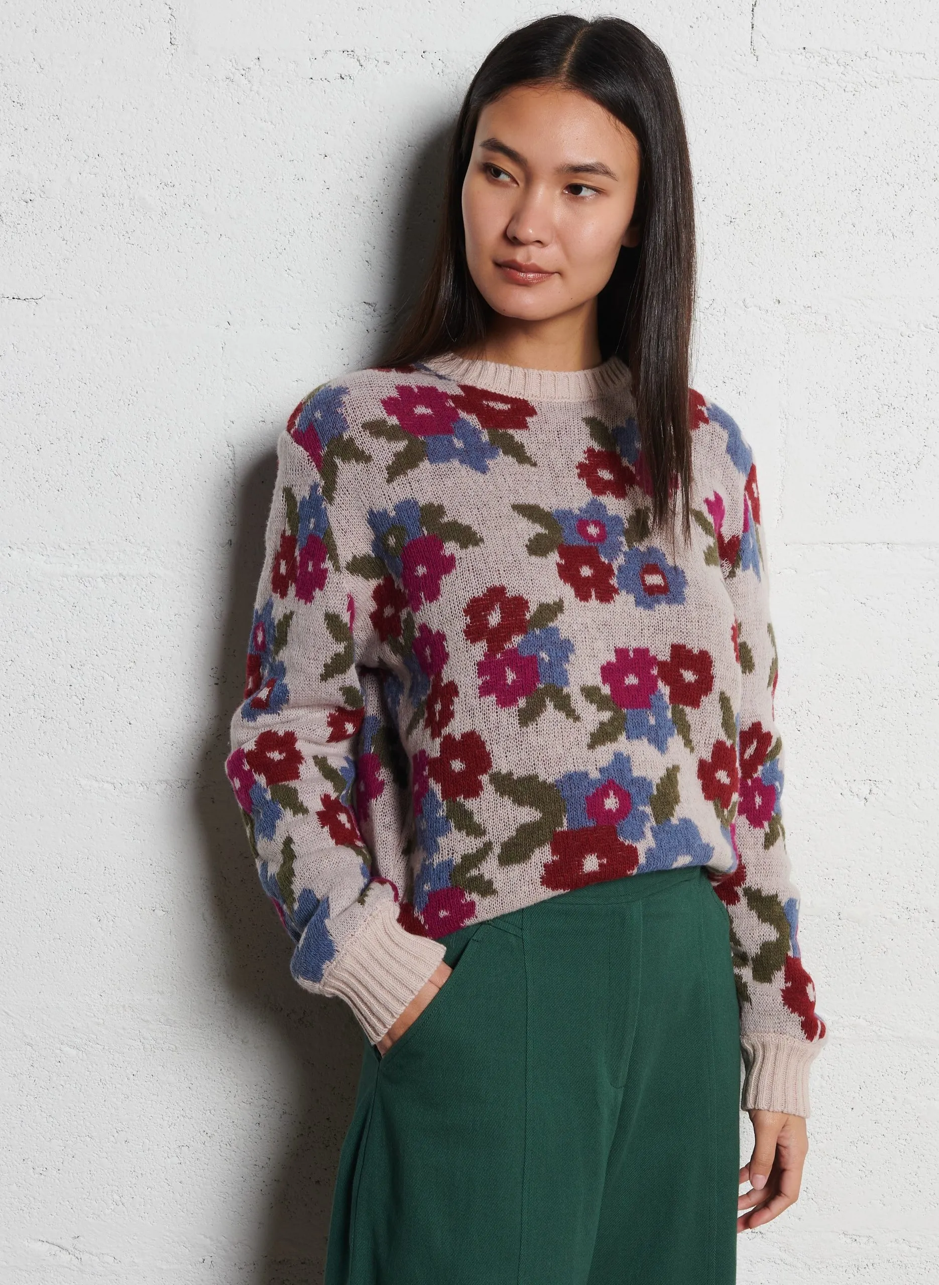 Pull droit en laine mélangée imprimée Multicolore IVANKA