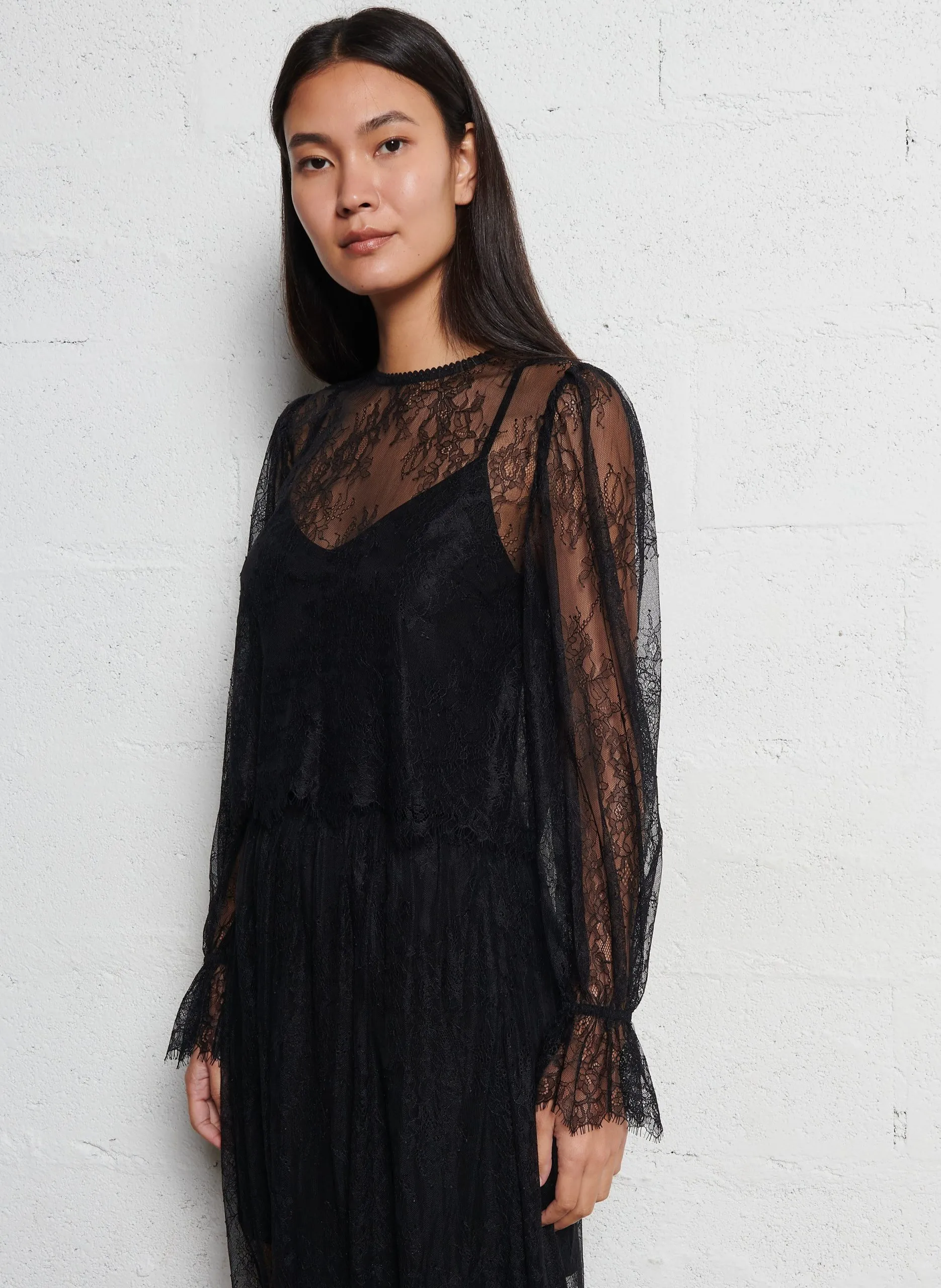 Top col montant en dentelle Noir LOLI