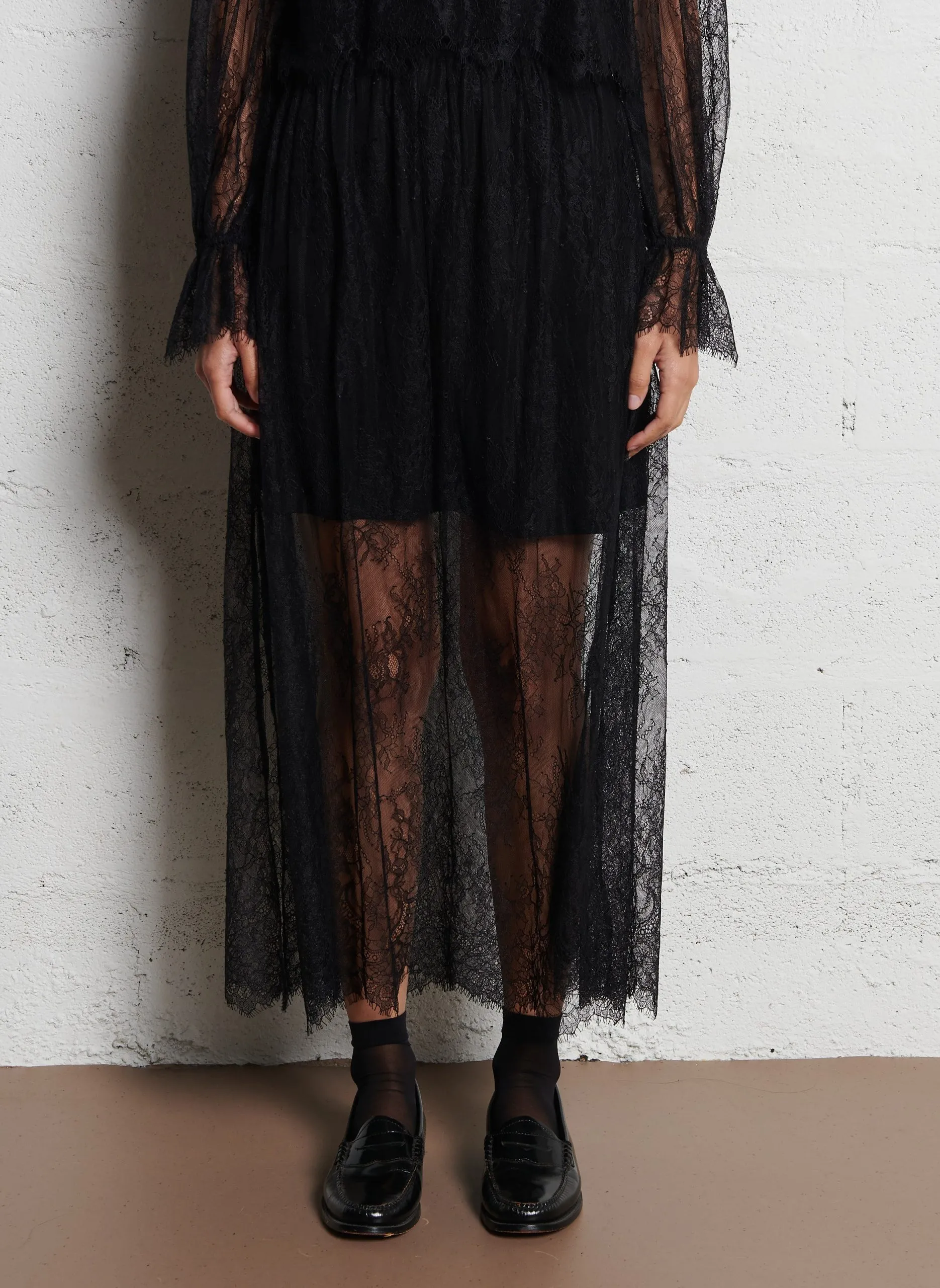 Jupe midi en dentelle Noir PAOLITA