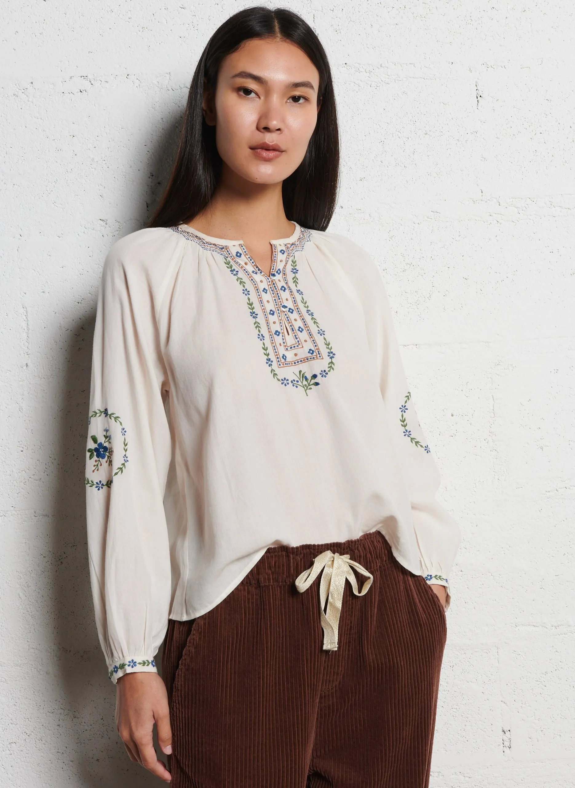 Blouse col tunisien en coton Beige CARIMA