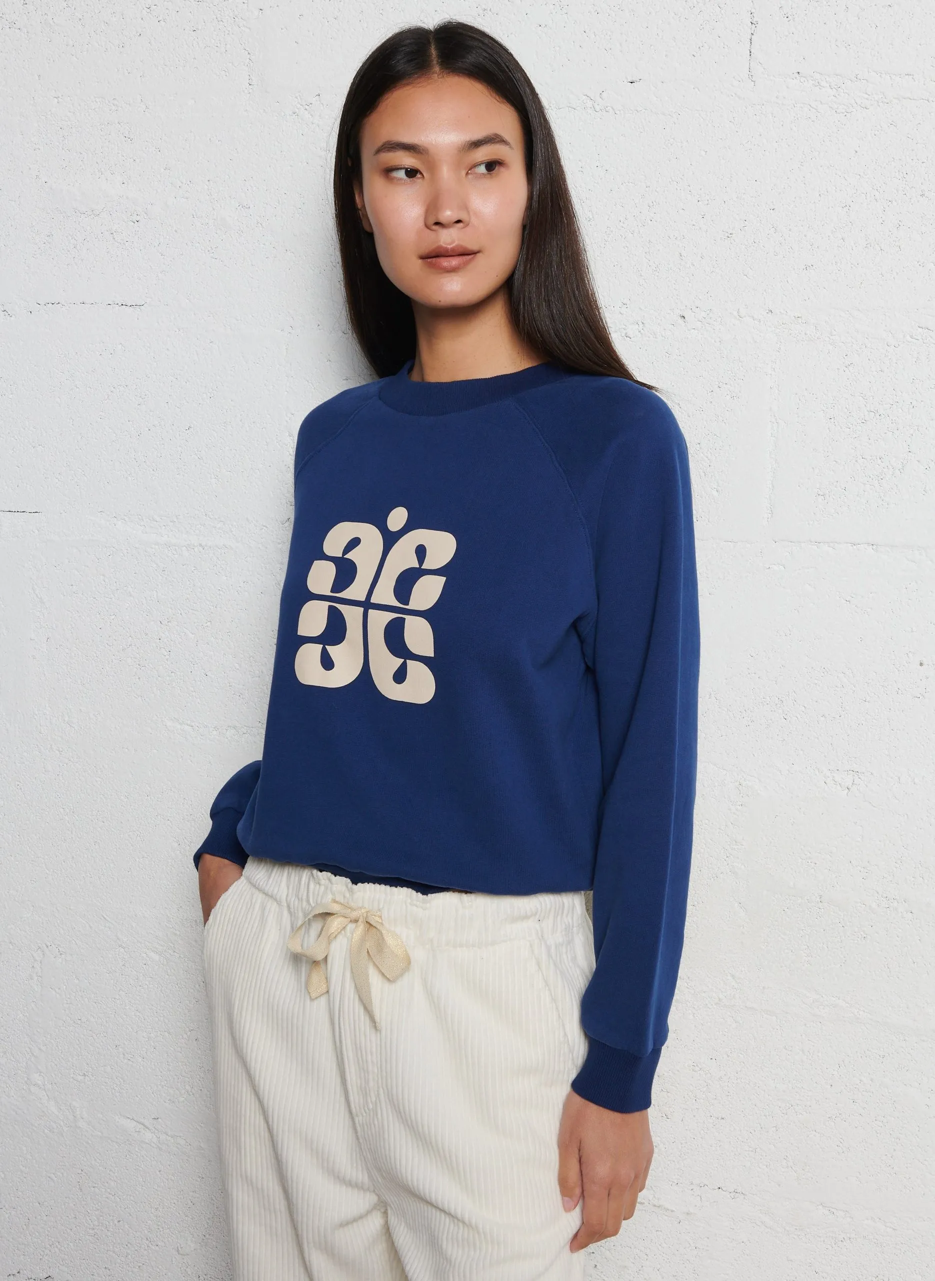 Sweat boxy col rond en coton bio Bleu CARL