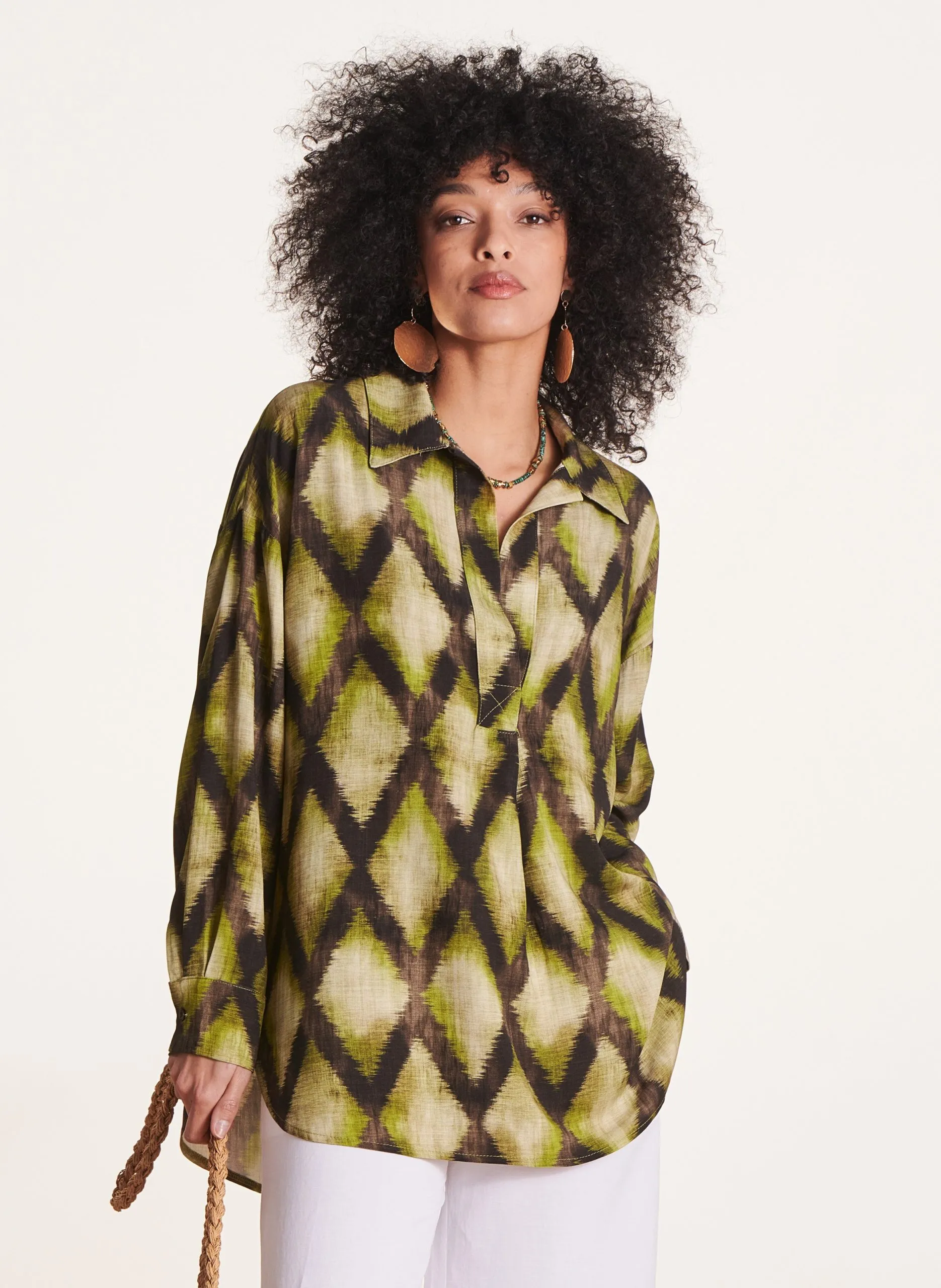 Top fluide col V chemise à imprimé Vert