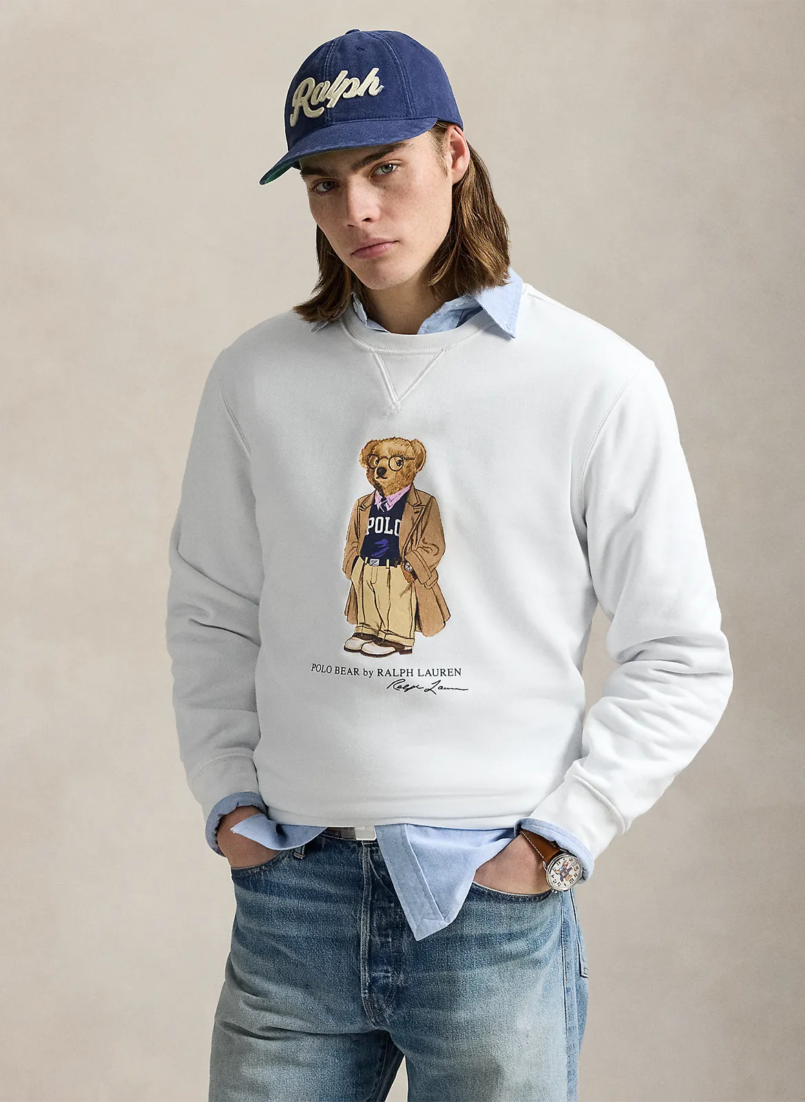 Sweat droit en coton mélangé Blanc