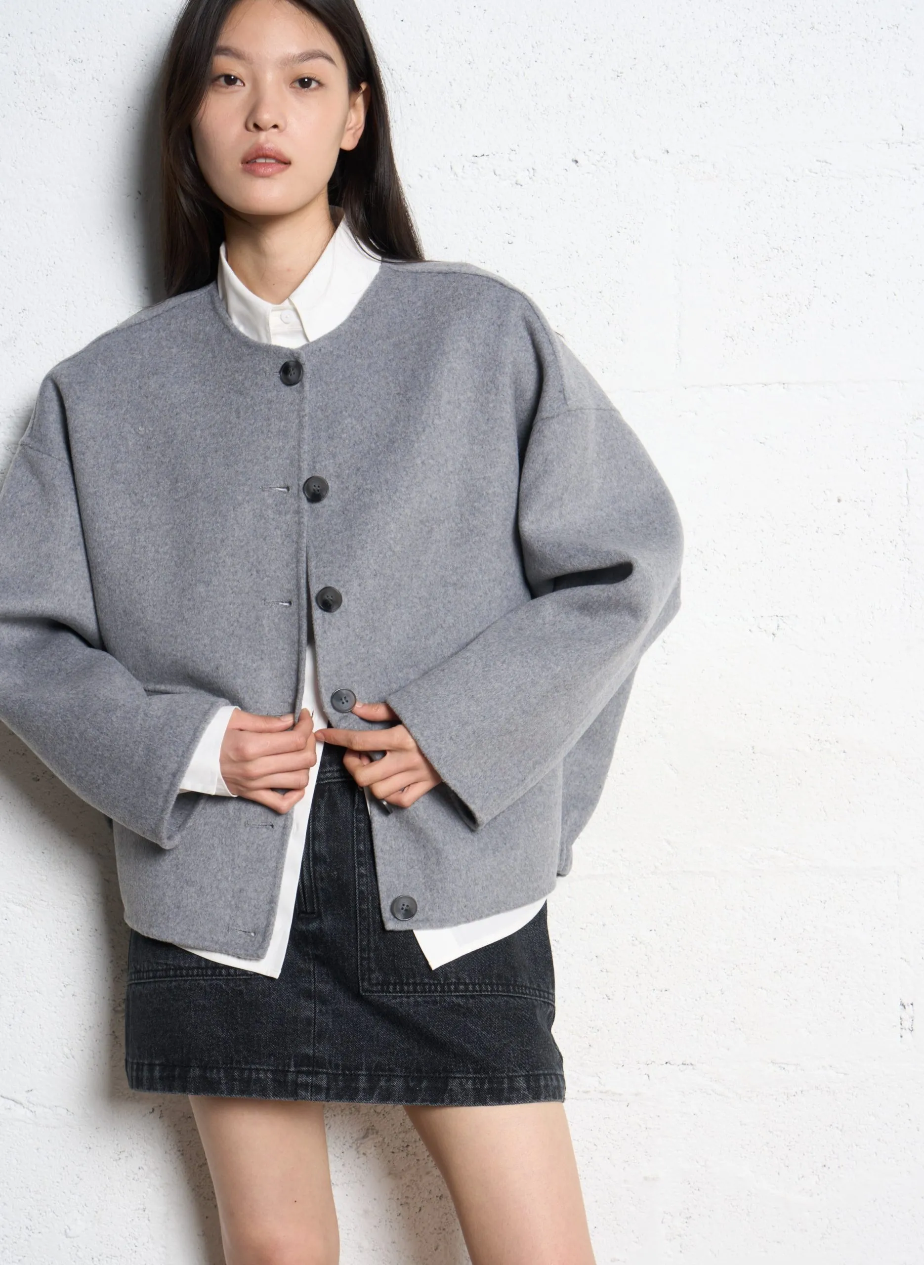 Blouson oversize en laine recyclée mélangée Gris EDDY