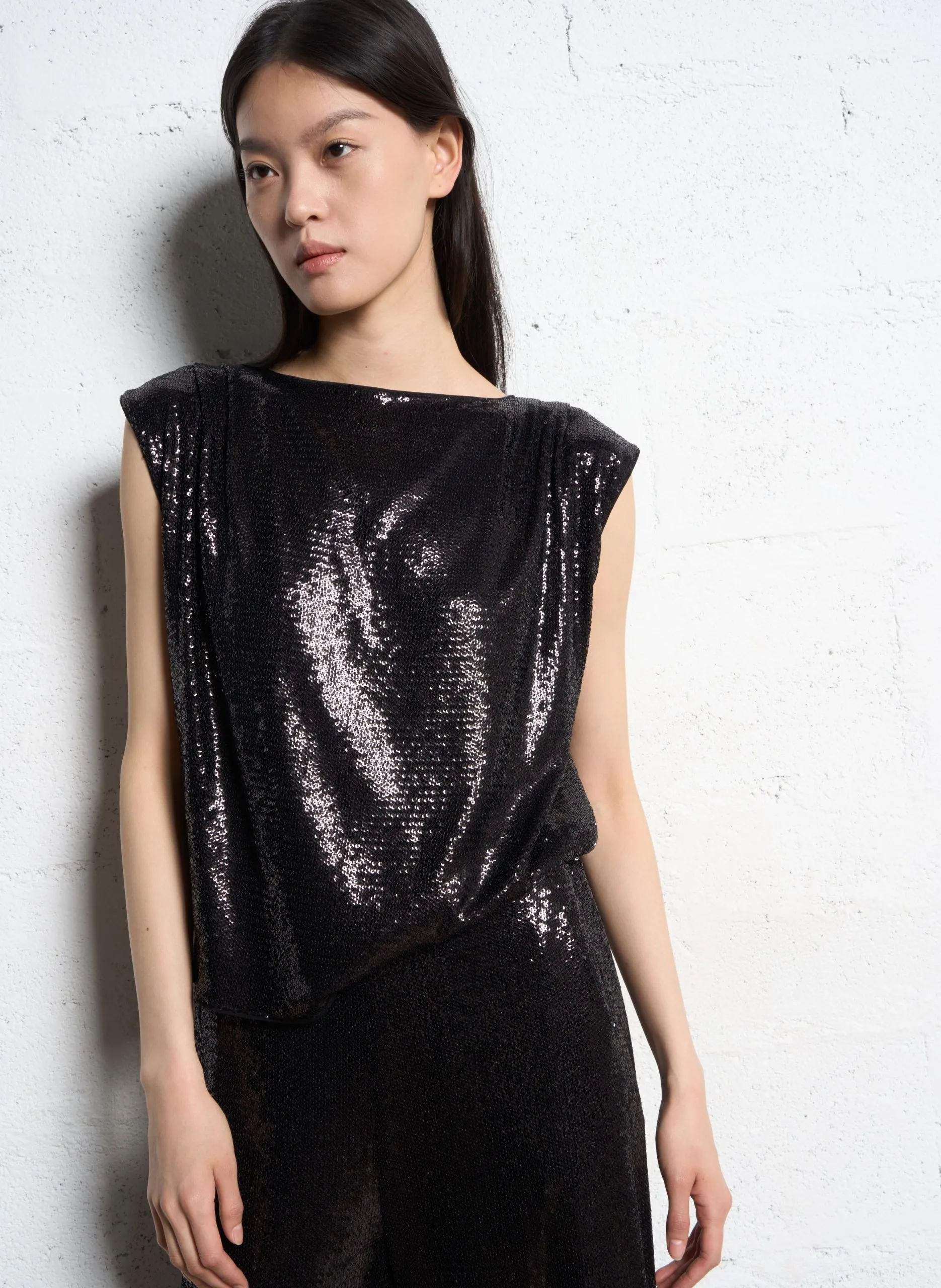 Top oversize à sequis Noir LOUISE