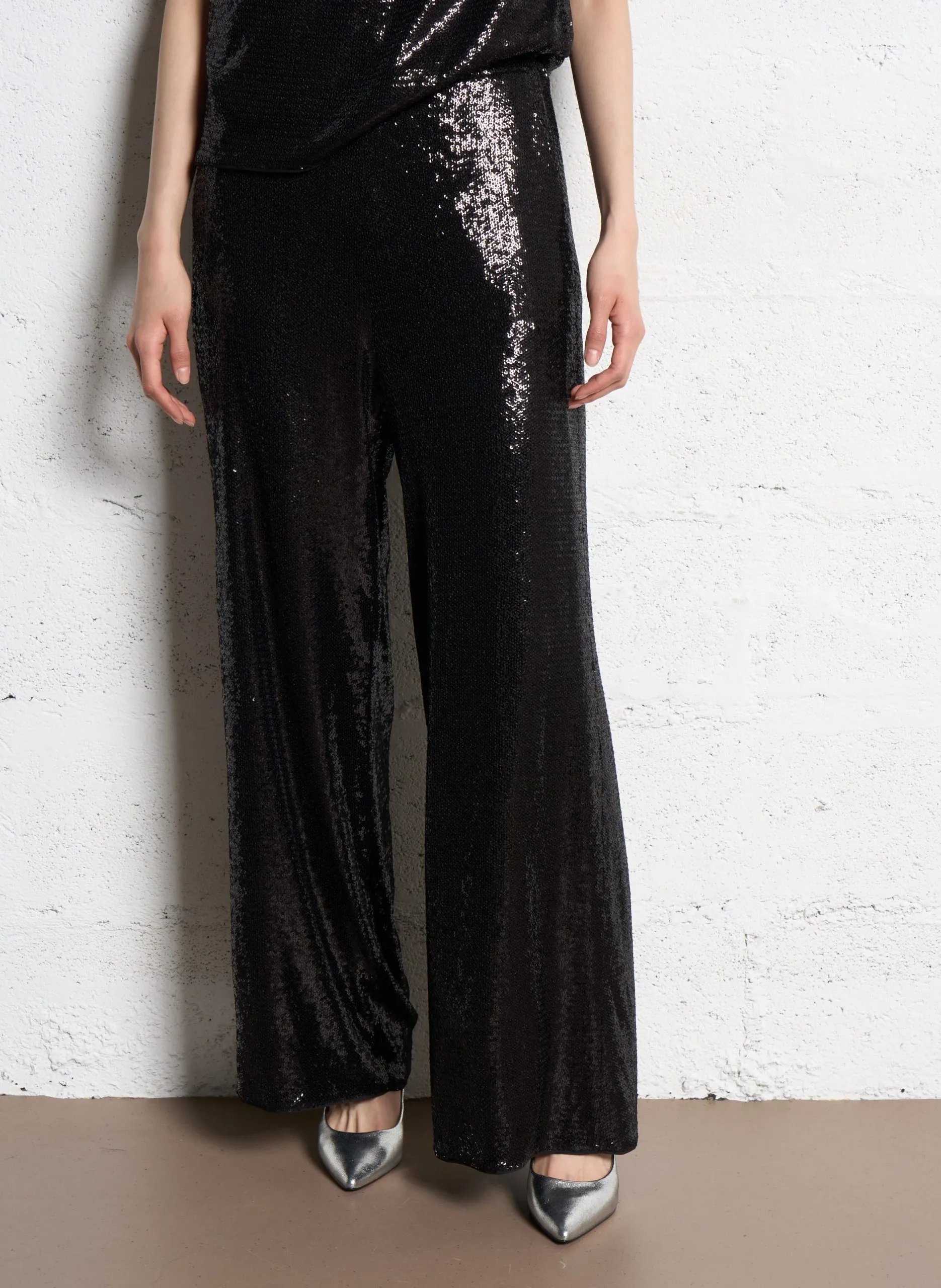 Pantalon large orné de sequins Noir JAMES