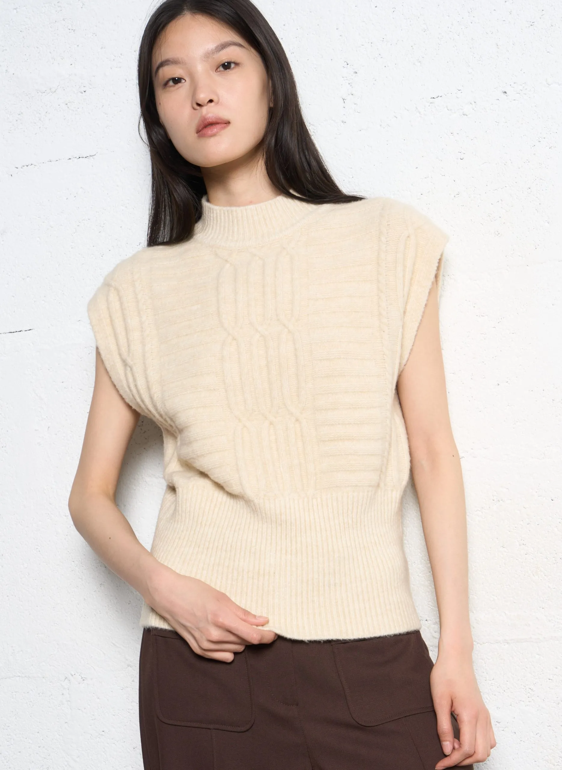 Pull col rond Beige PRUSSE
