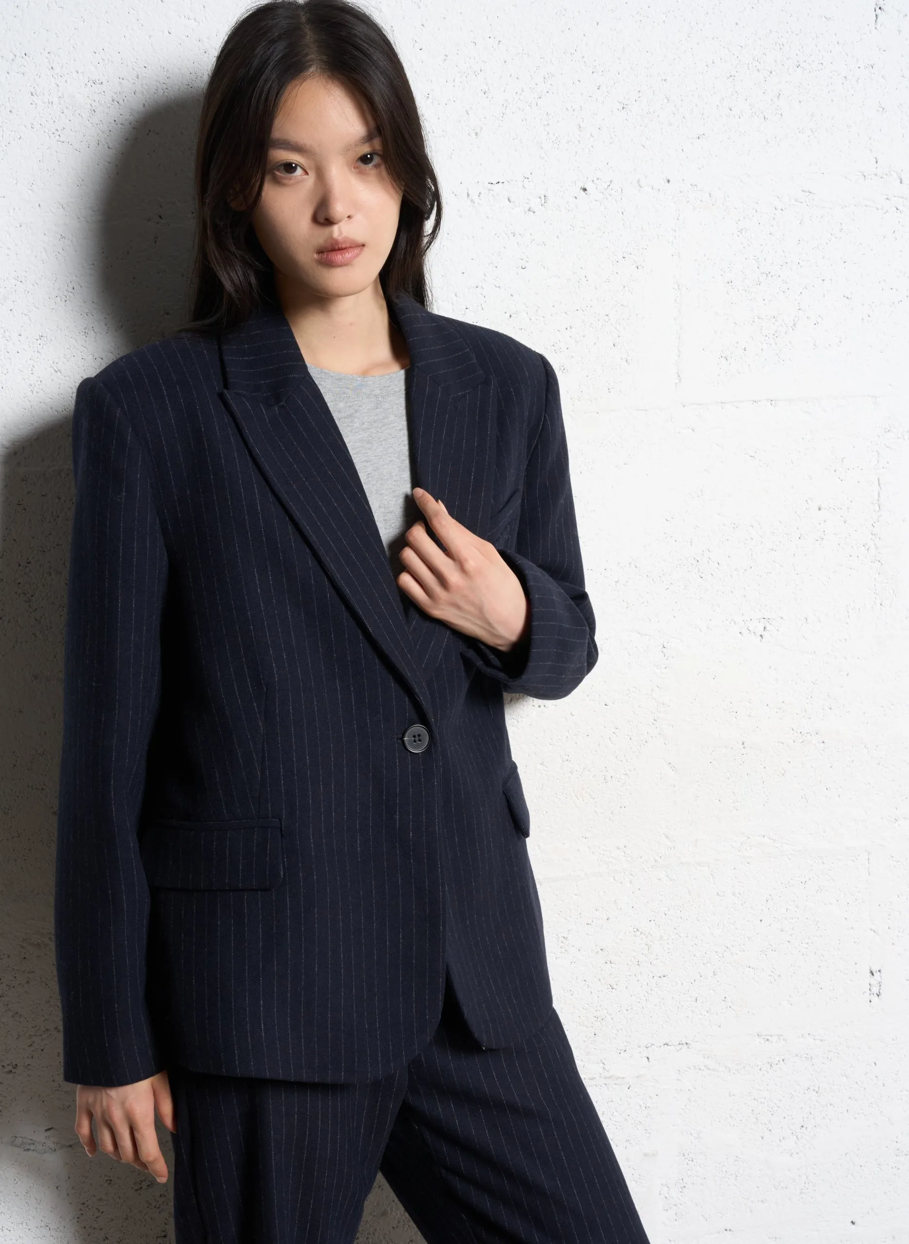 Veste de tailleur droite rayée Bleu DIAM