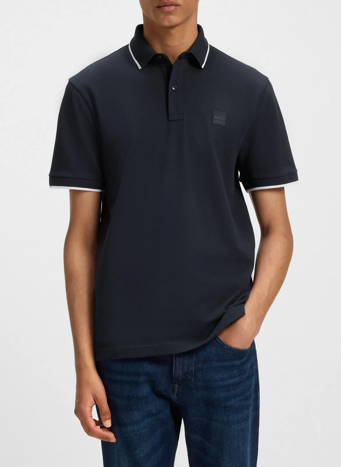 Polo slim-fit en coton stretch Bleu