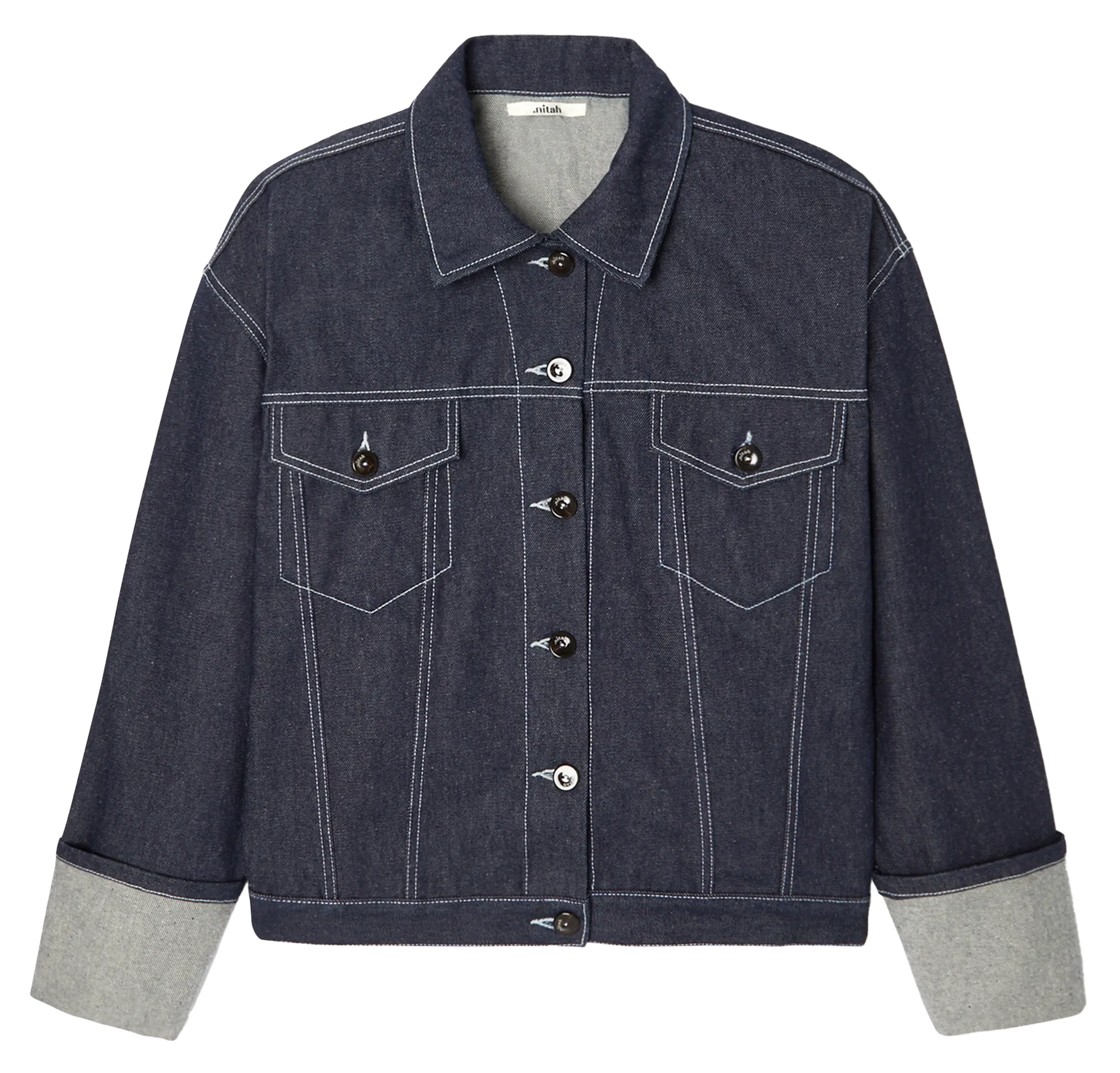 Veste oversize à surpiqûres en denim Bleu ANOUAR