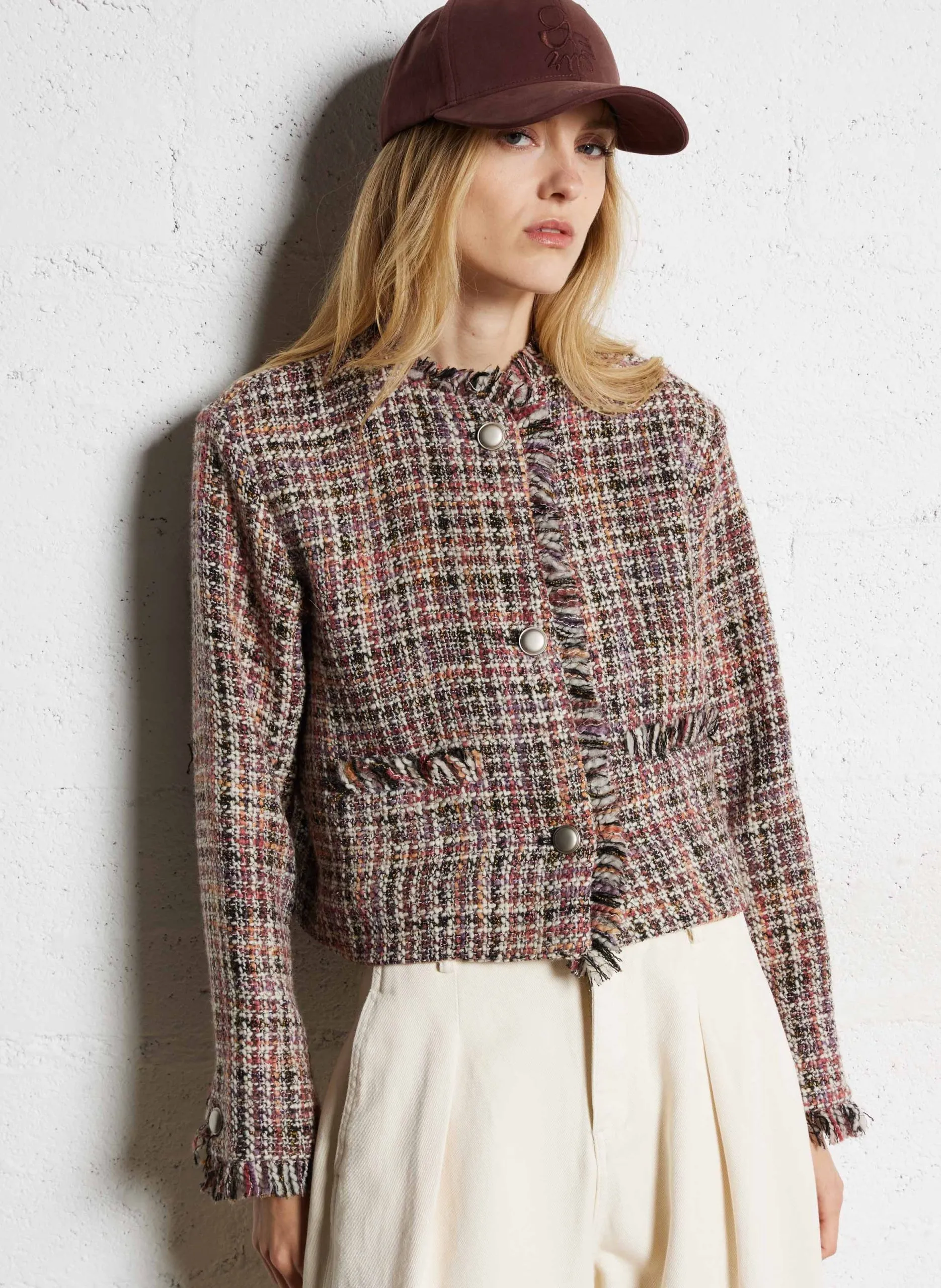 Veste droite en laine recyclée mélangée Rouge DAISY