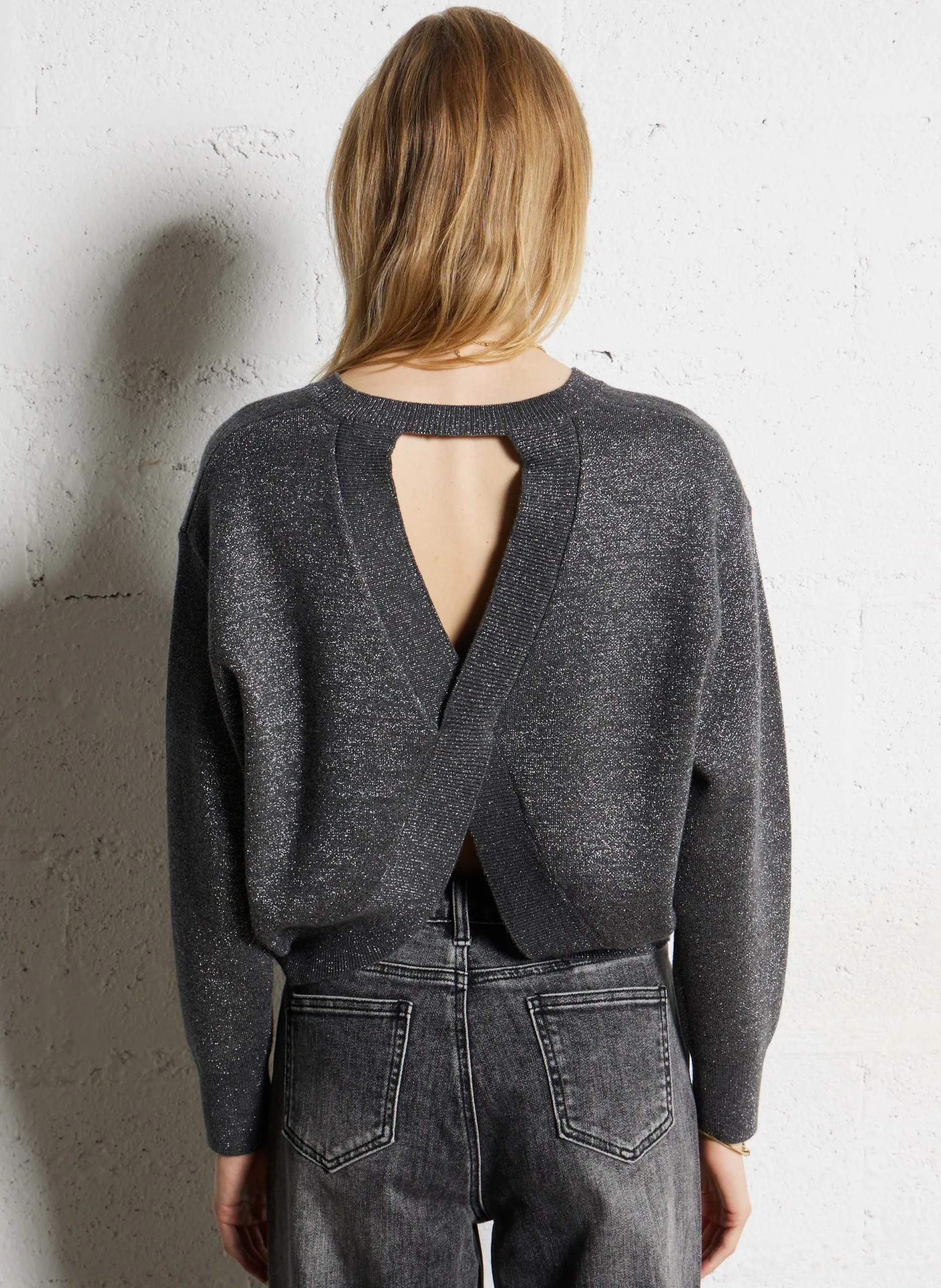 Pull ample pailleté à dos ouvert Noir PAYETI