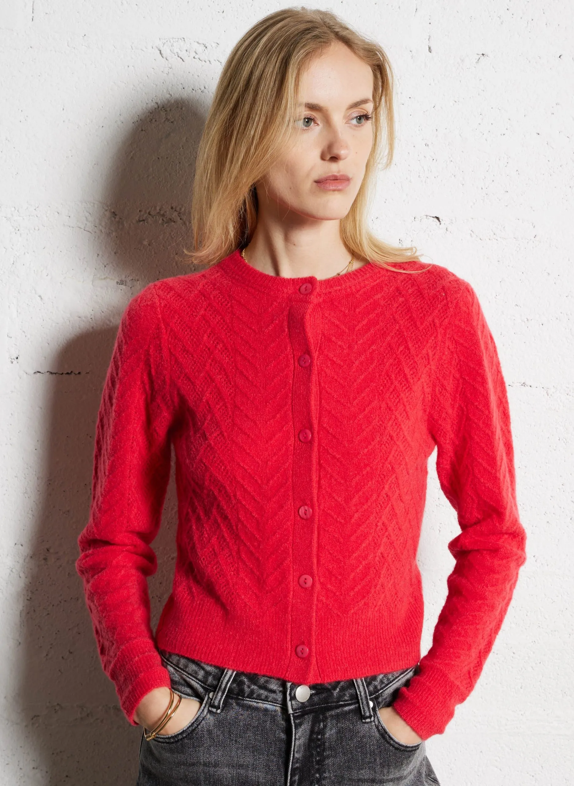 Gilet droit en maille Rouge GENIBI