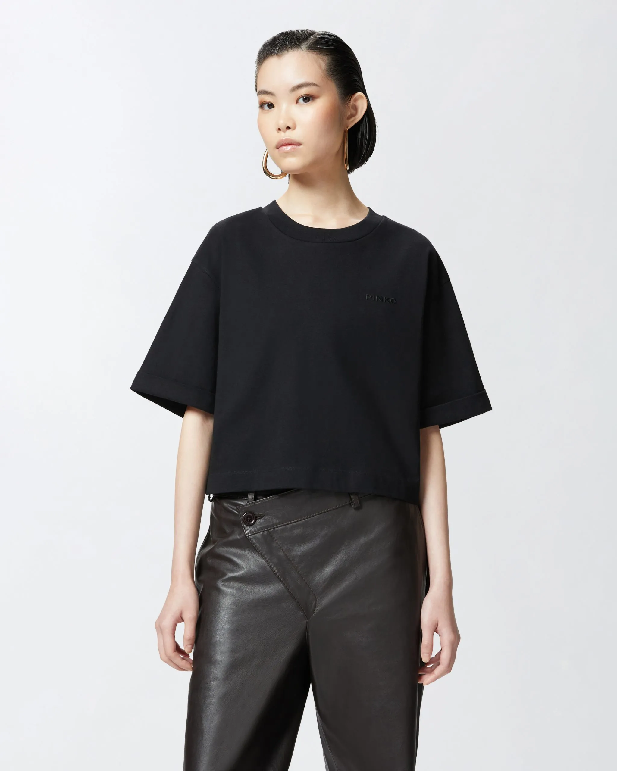 T-shirt court avec logo brodé Noir