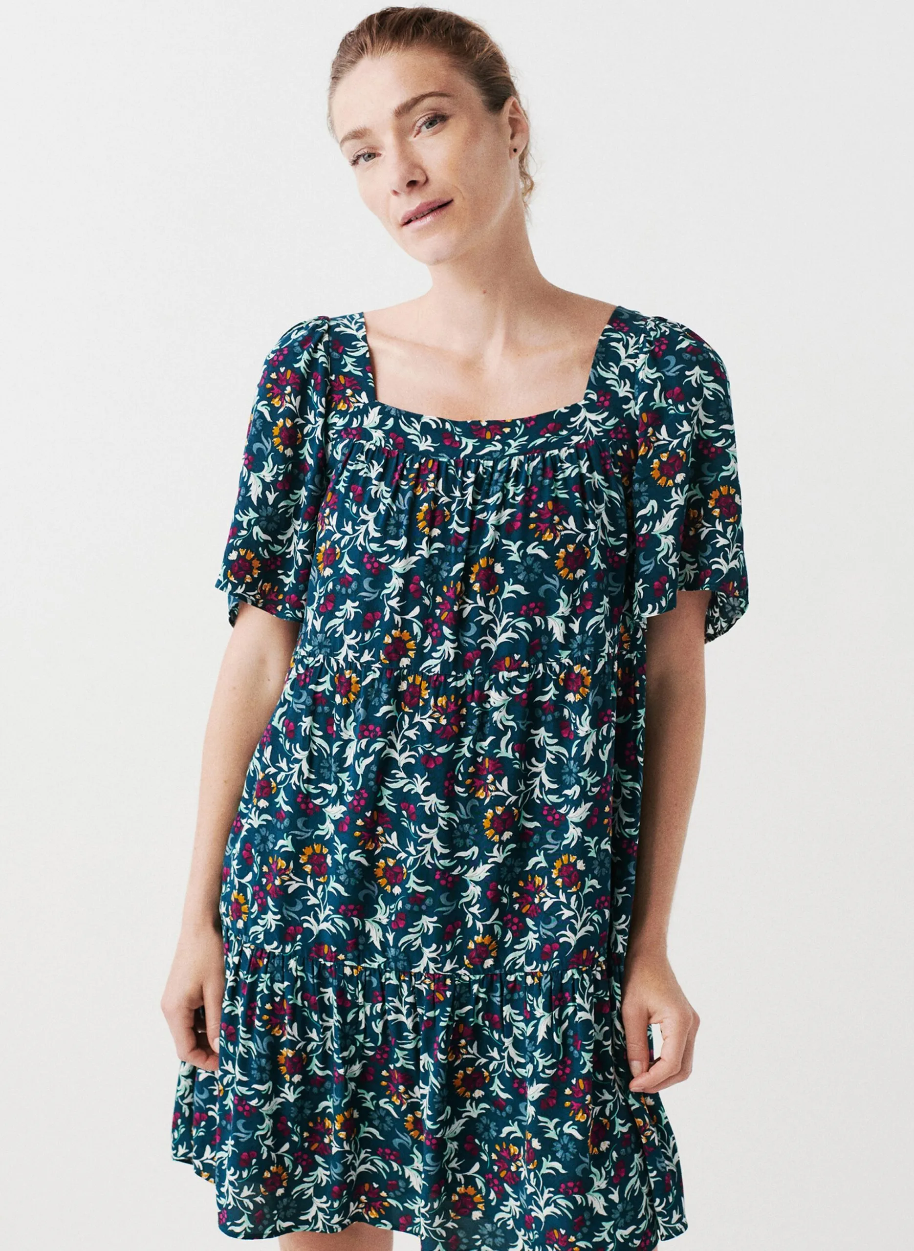 Robe courte évasée à motifs Vert 242R-RILEM