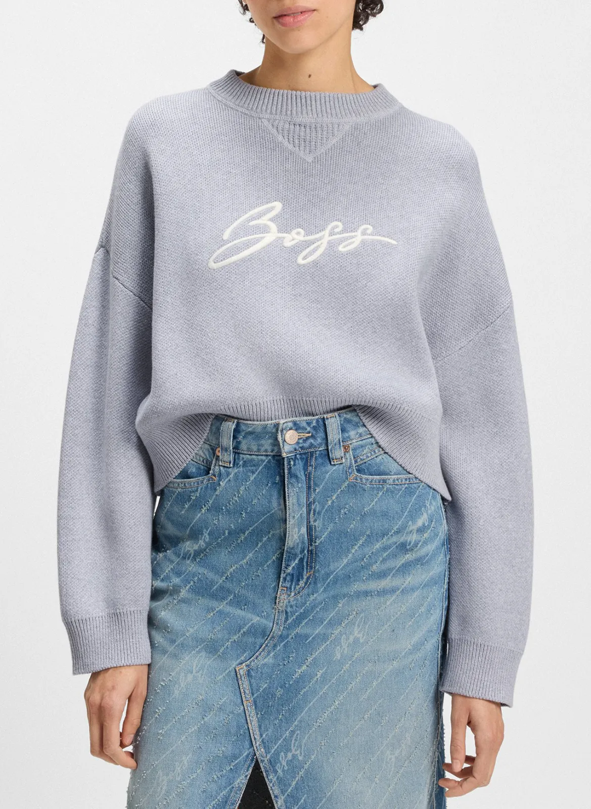 Pull droit en maille à broderie logo Argent