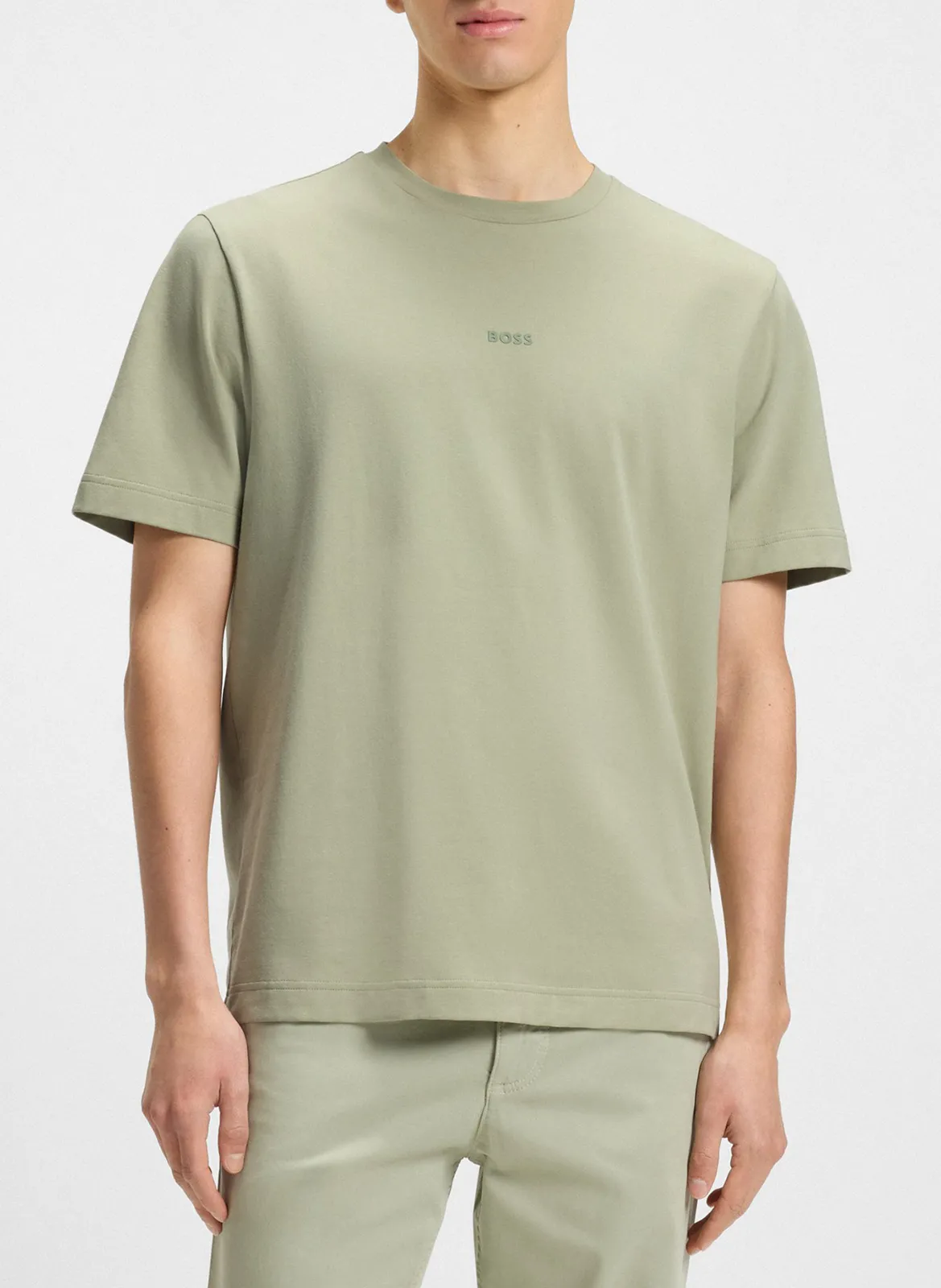 Tee-shirt col rond en coton mélangé Kaki