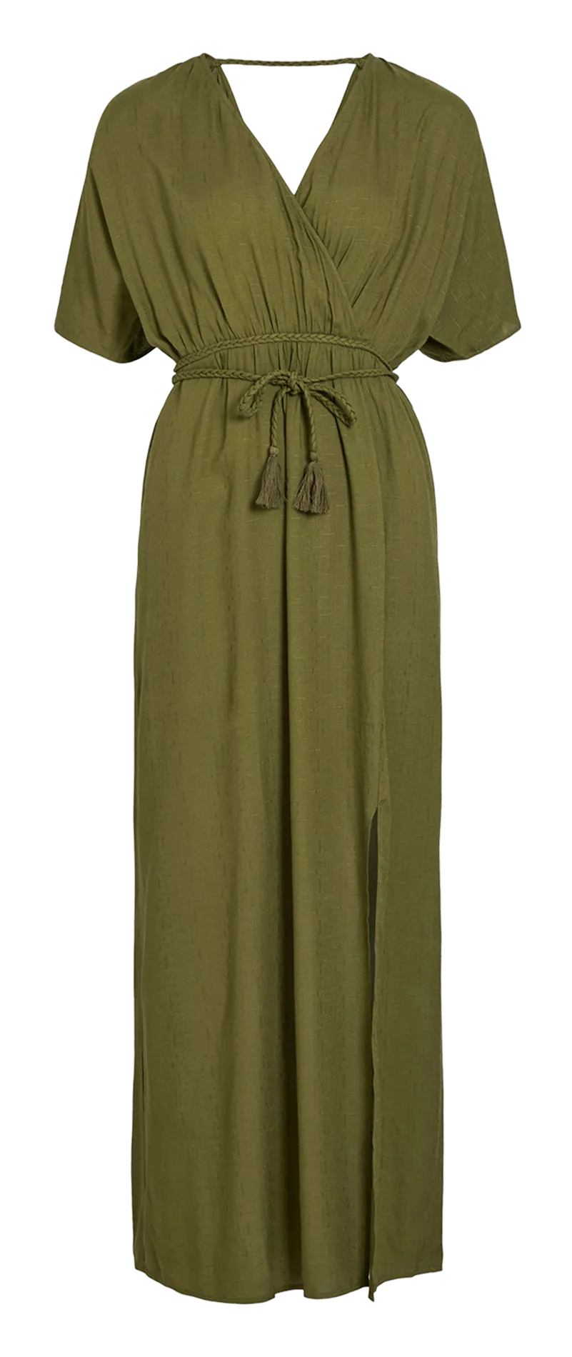 Robe longue col V unie Vert