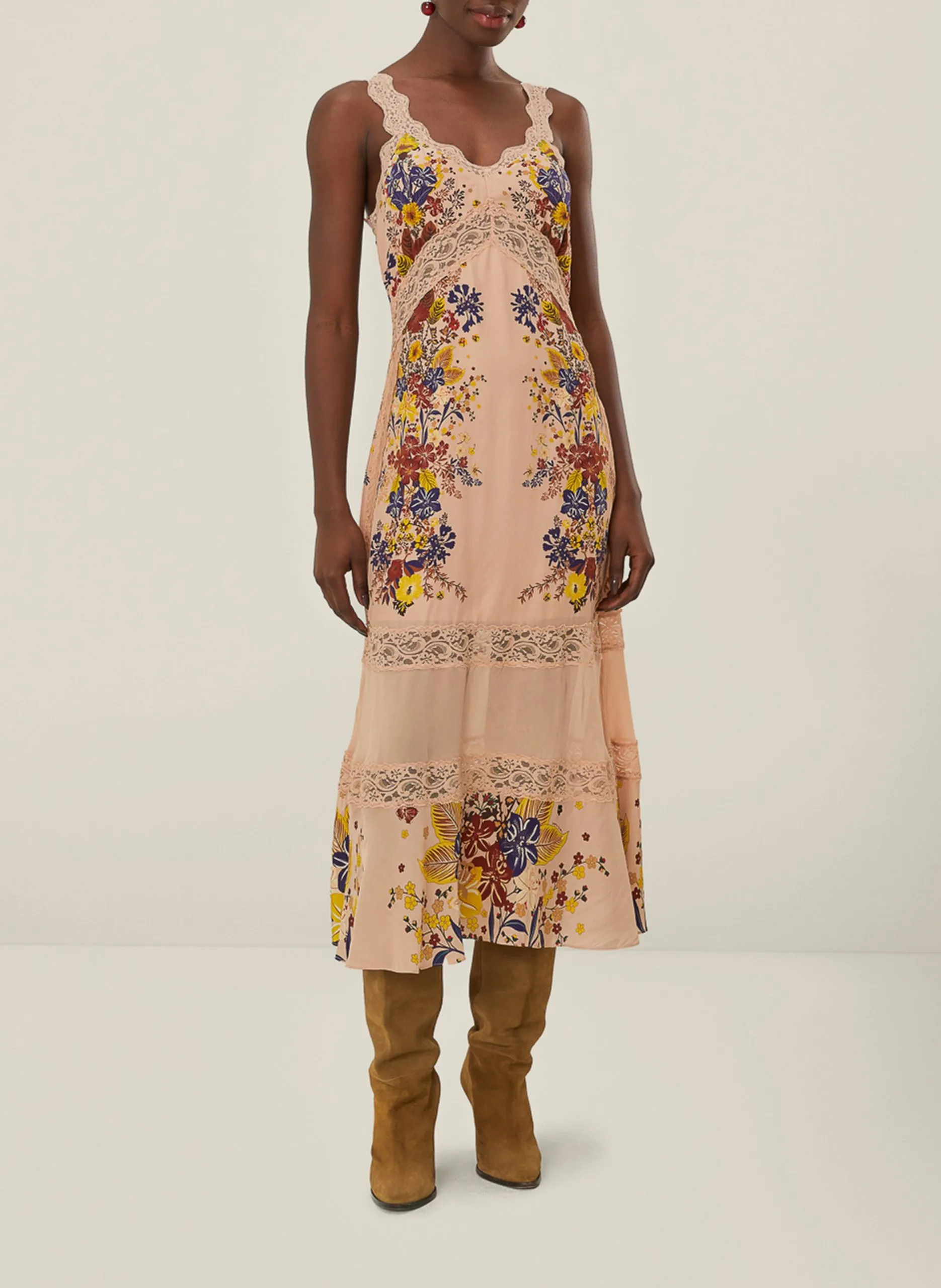 Robe midi col v à imprimé floral Rose