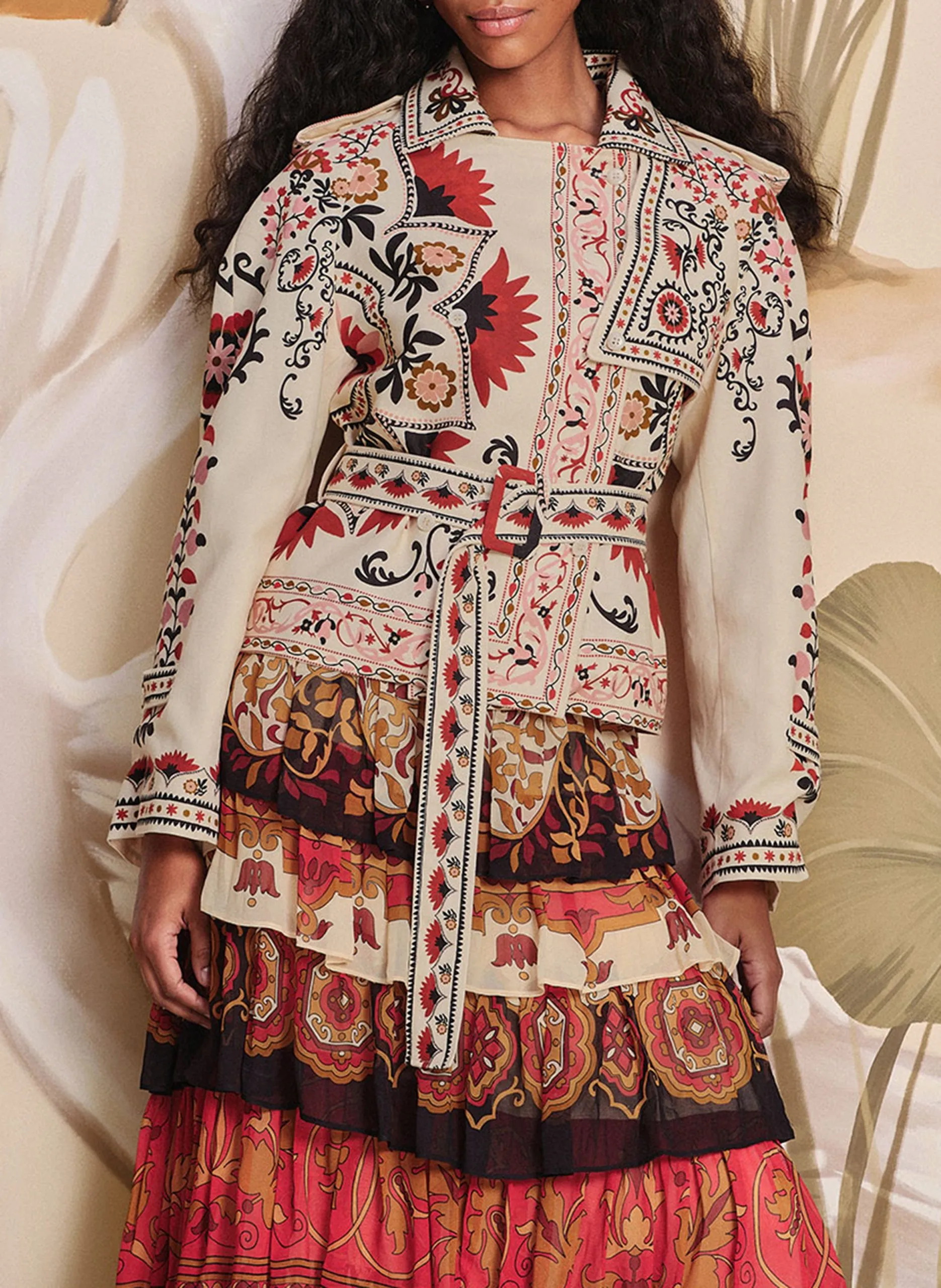 Veste droite imprimée Beige