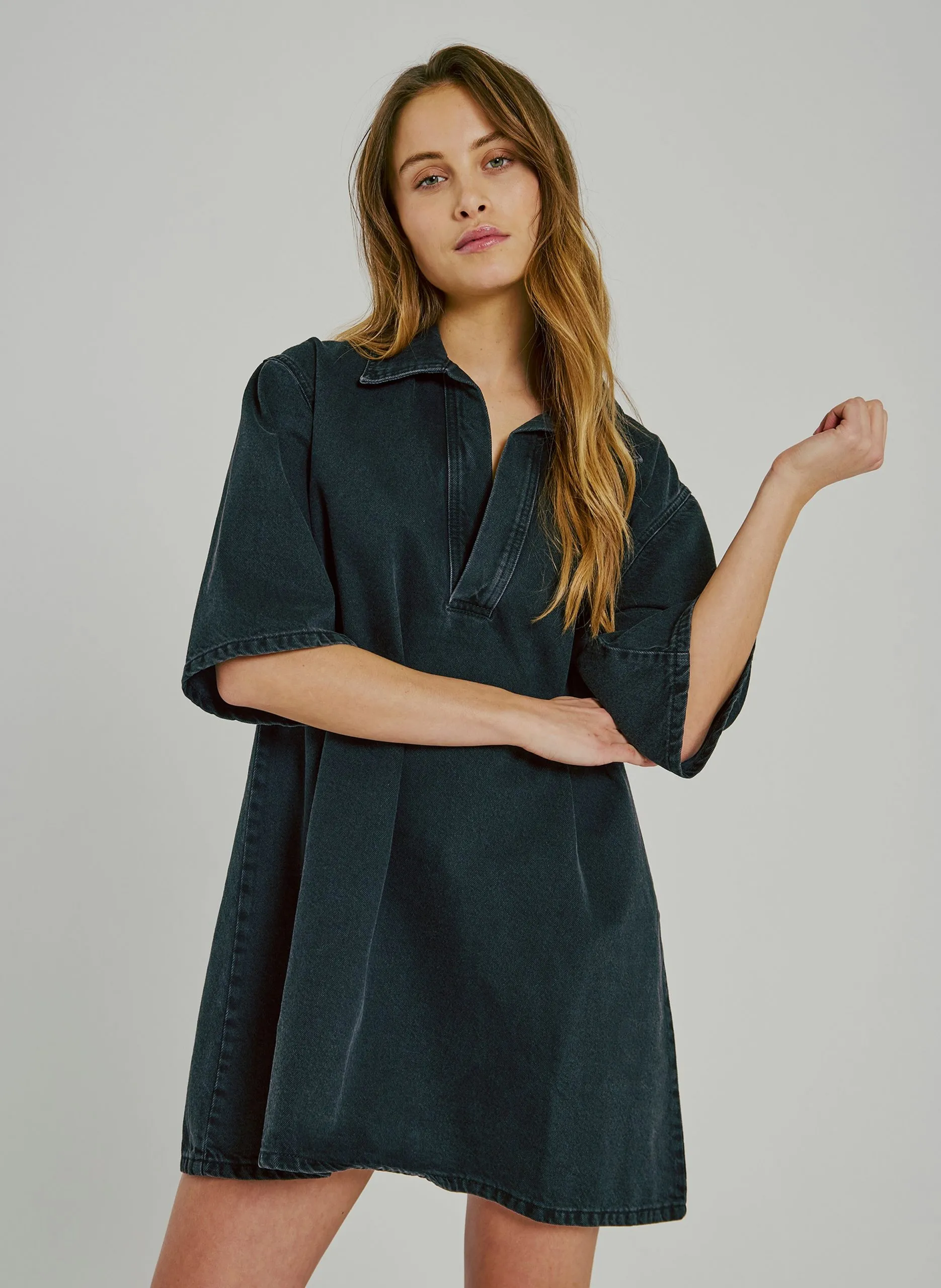 Robe courte en coton bio mélangé Noir HANNALI